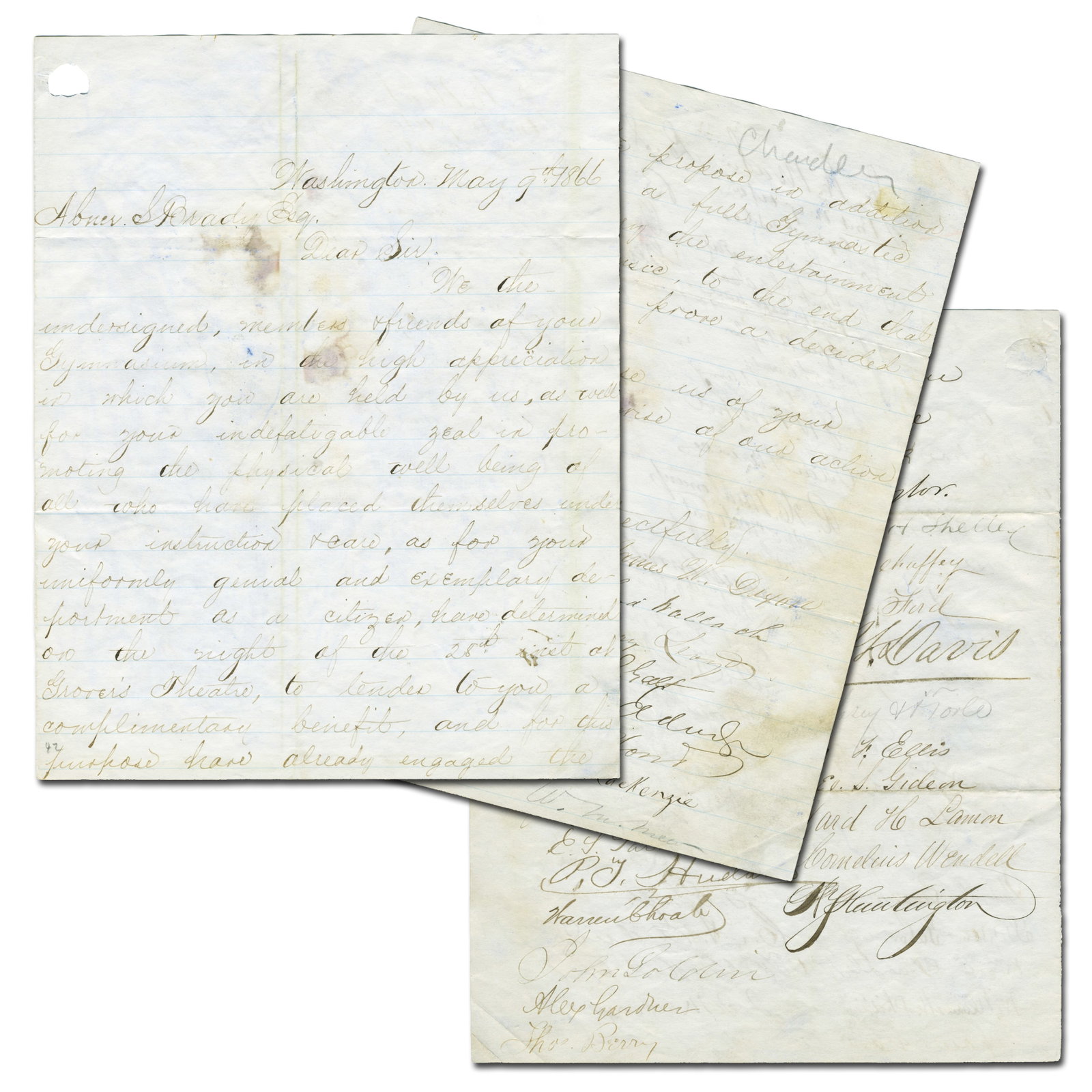 Photographer Alexander Gardner Rare Letter Signed Incl. Ward Lamon & Ely Parker, Over 40 Signatures! (1 of 5)