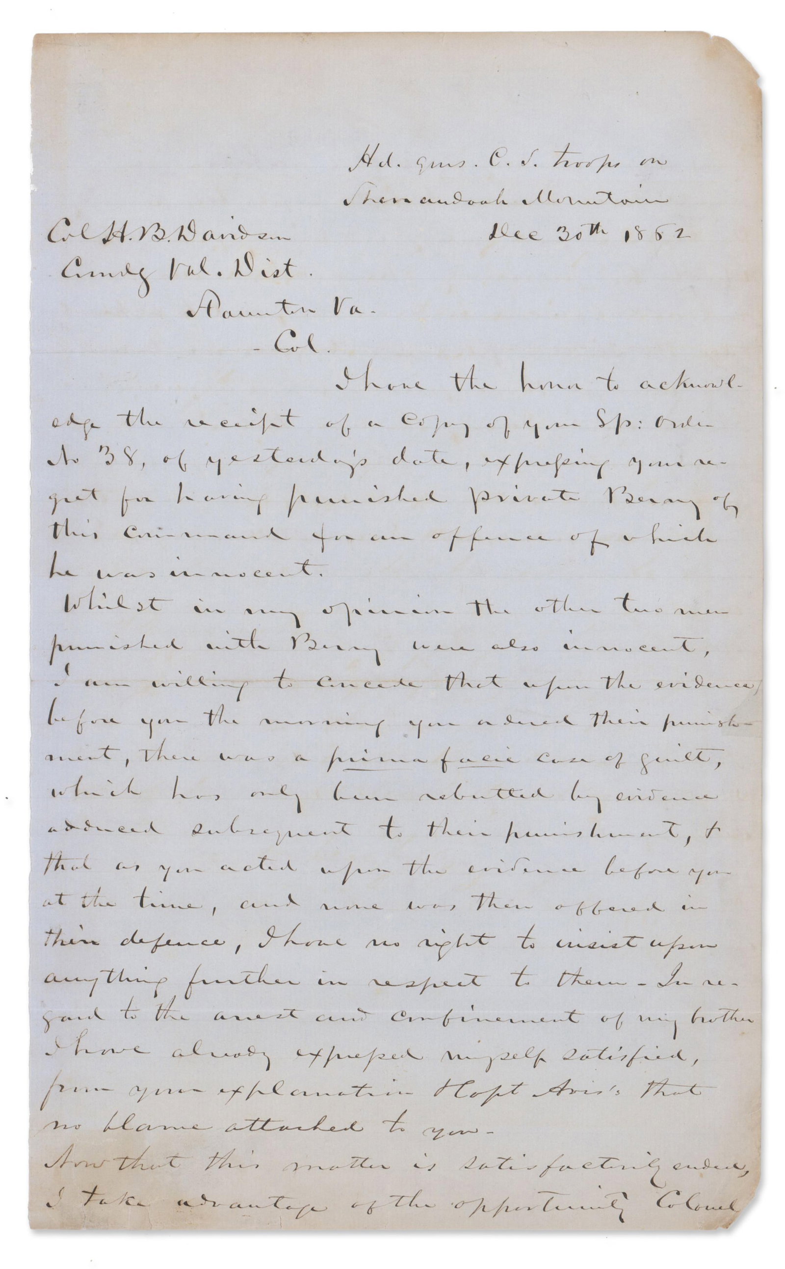 John Imboden Twice-Signed ALS, 2 Weeks After Shenandoah Mountain Action for Which he is Promoted to (1 of 2)