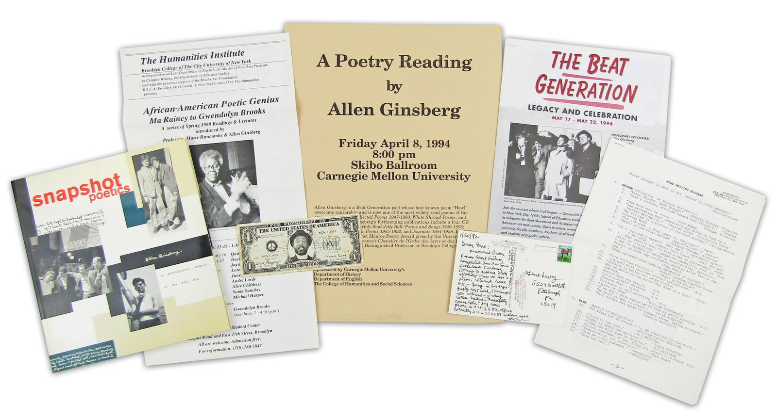 Allen Ginsberg Archive, 7 Pcs, Incl. ALS & SB, Ca. 1968-1994: "writing lotsa haikus - 'Immortality: Allen Ginsberg various but especially New York, NY, ca. 1968-1994 Allen Ginsberg Archive, 7 Pcs, Incl. ALS & SB, Ca. 1968-1994: "writing lotsa haikus - 'Immortality comes later'" Archive An archive of