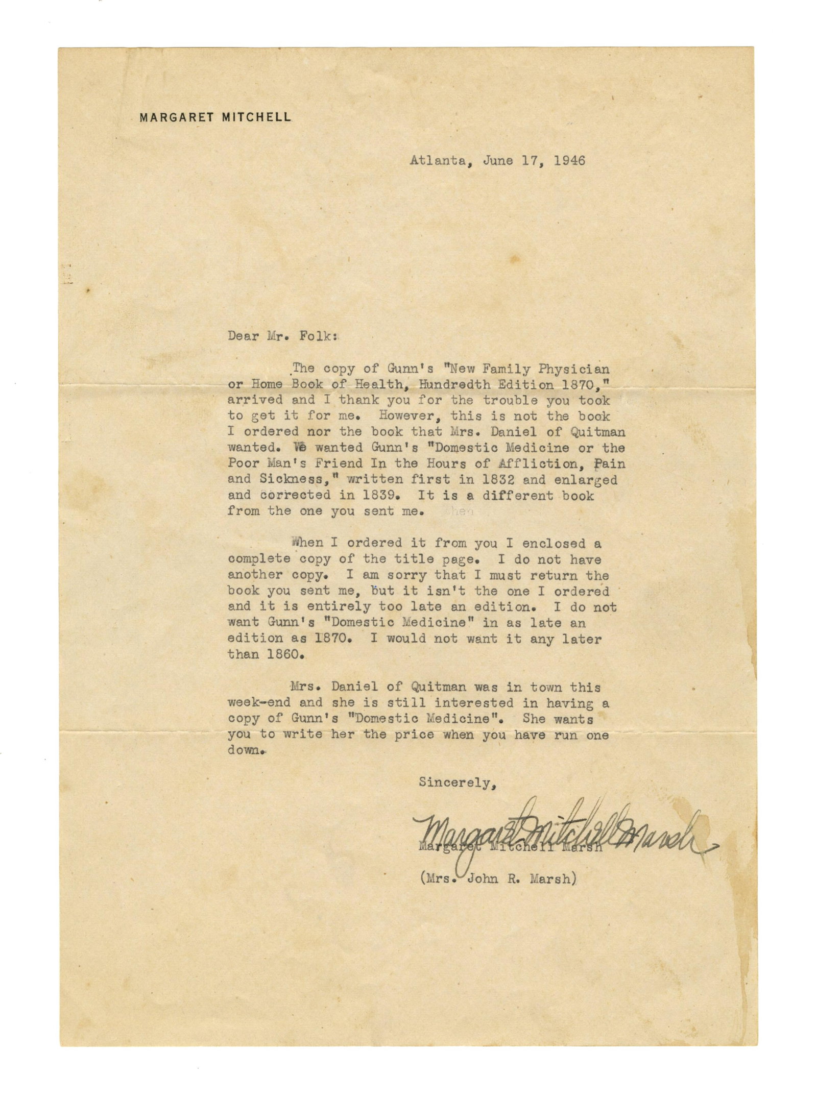 Margaret Mitchell as Rare Book Collector: "I would not want it any later than 1860" (1 of 3)