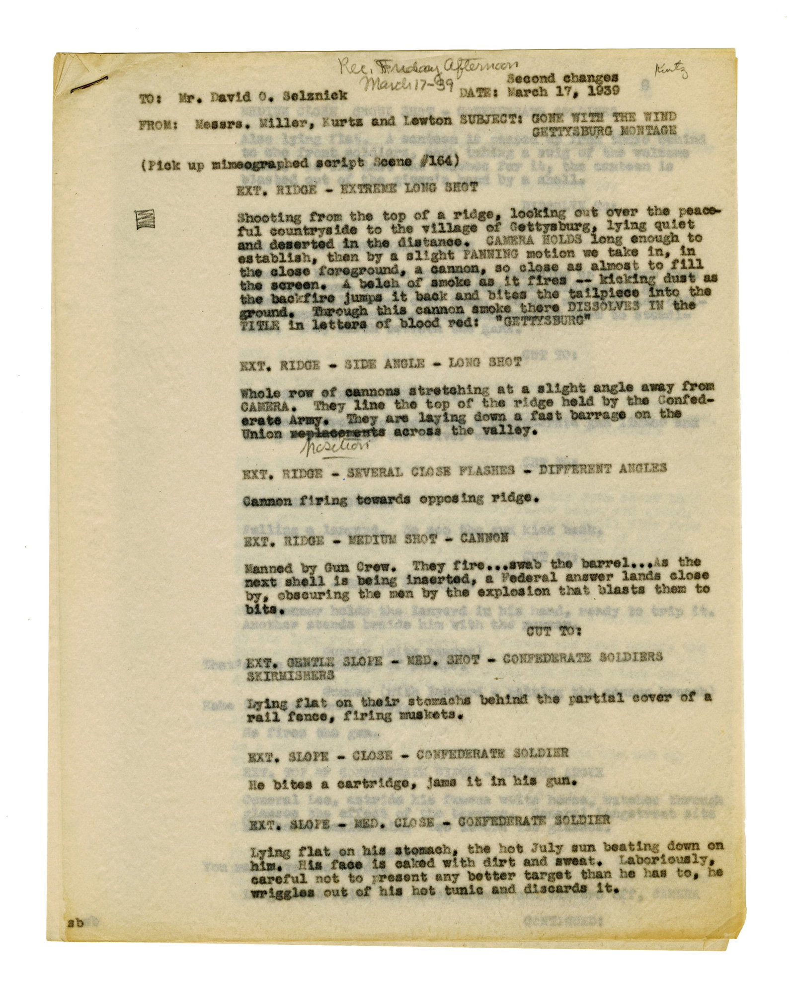 Gone With the Wind Script Changes For Gettysburg Montage Personally Owned by Historical Consultant (1 of 6)