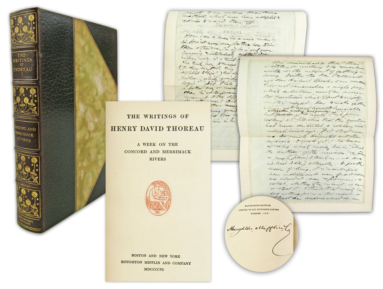 H.D. Thoreau "Life Without Principle" 2pp AM Tipped Into Ltd. Manuscript Ed., "The Writings of Henry (1 of 7)