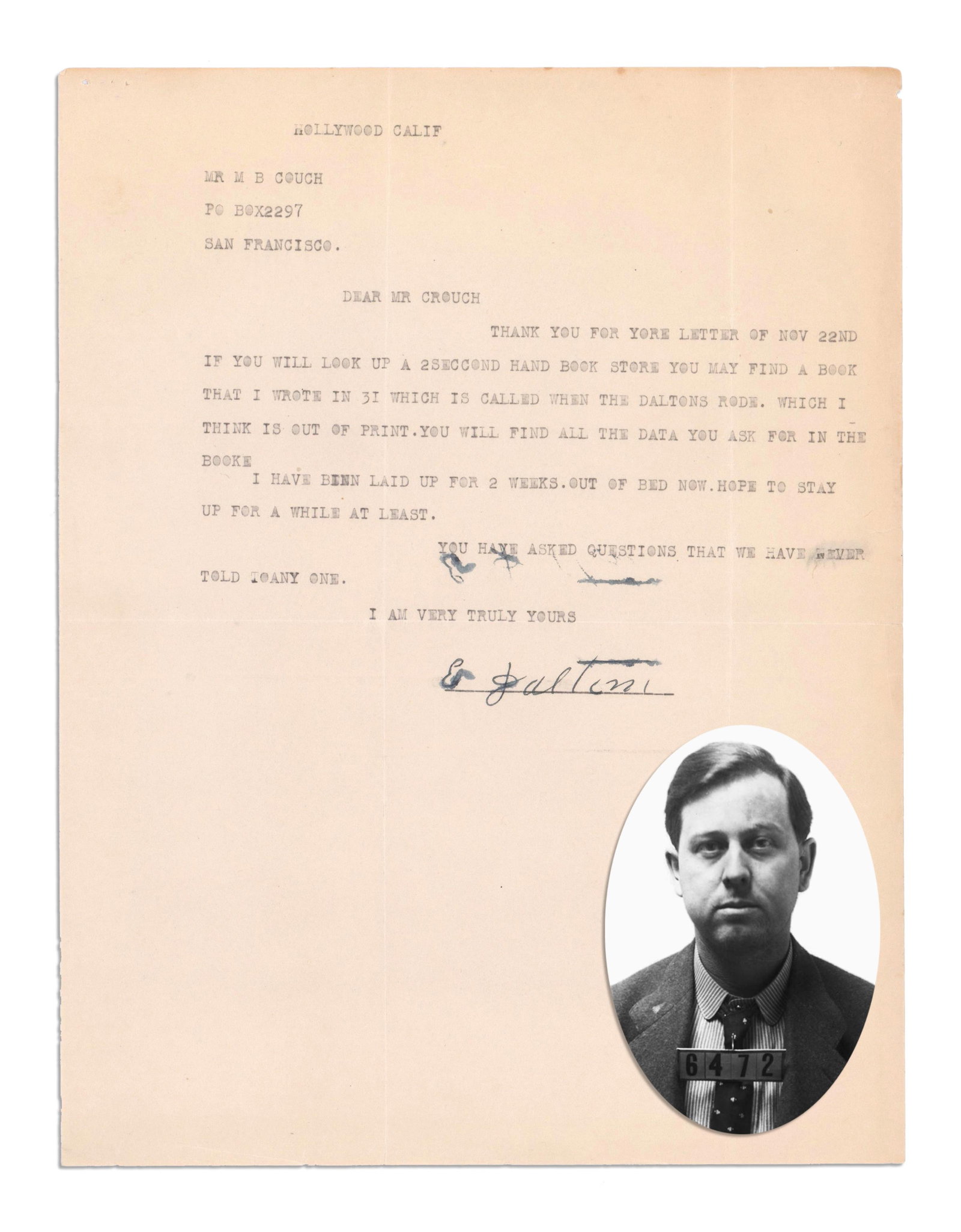 Emmett Dalton TLS "When The Daltons Rode" Signed by Wife (1 of 4)