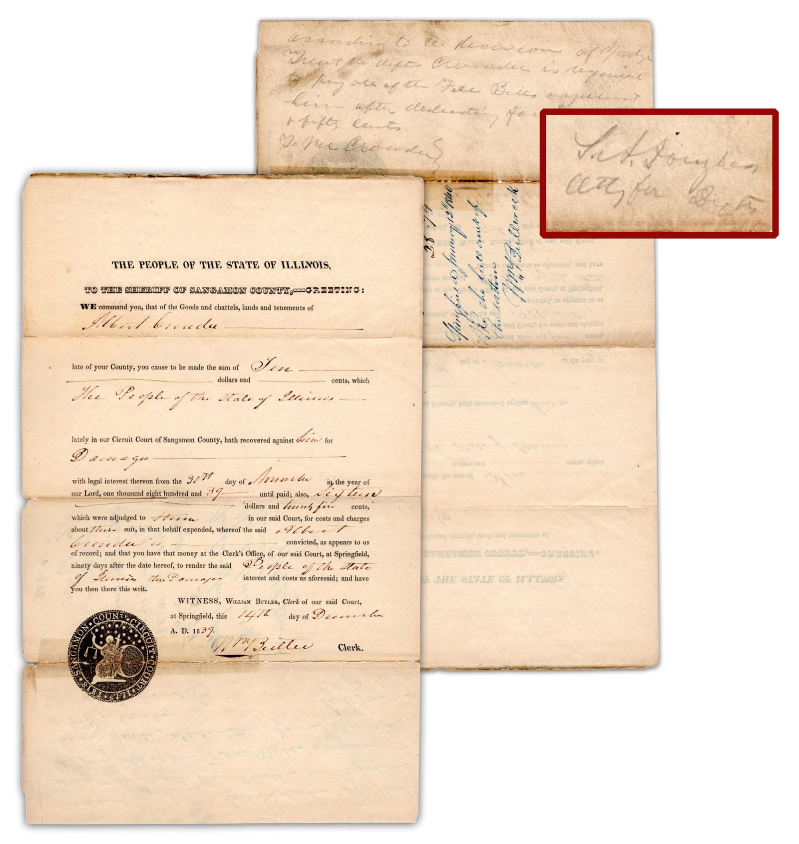 Attorney Stephen A. Douglas Endorses Writ Against His Client in Illinois Court (1 of 4)