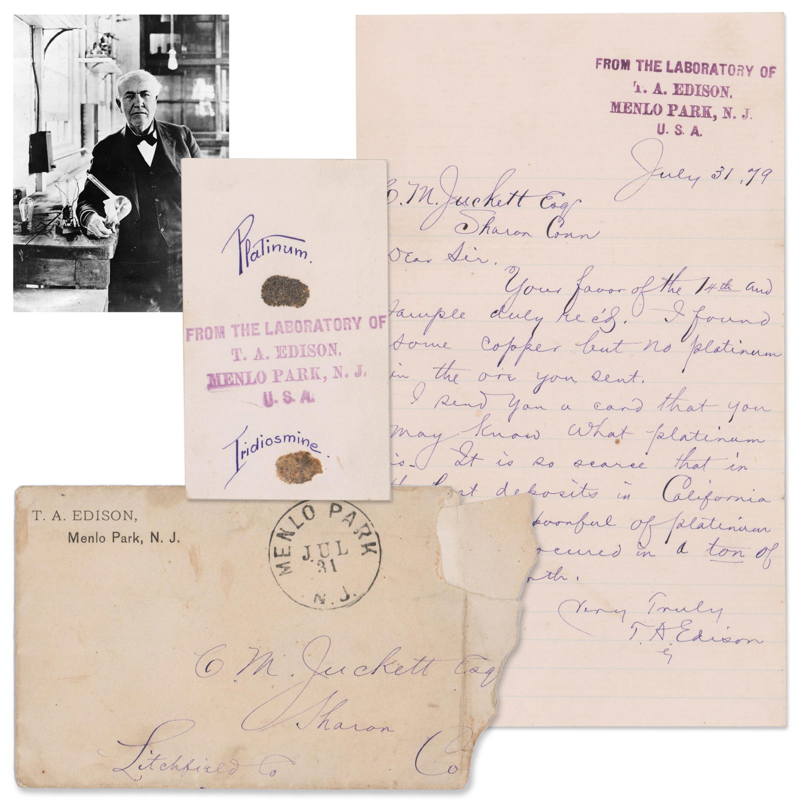 Edison Sends Samples of Platinum & Iridosmine (included) in Hopes of Securing More for Use to (1 of 4)