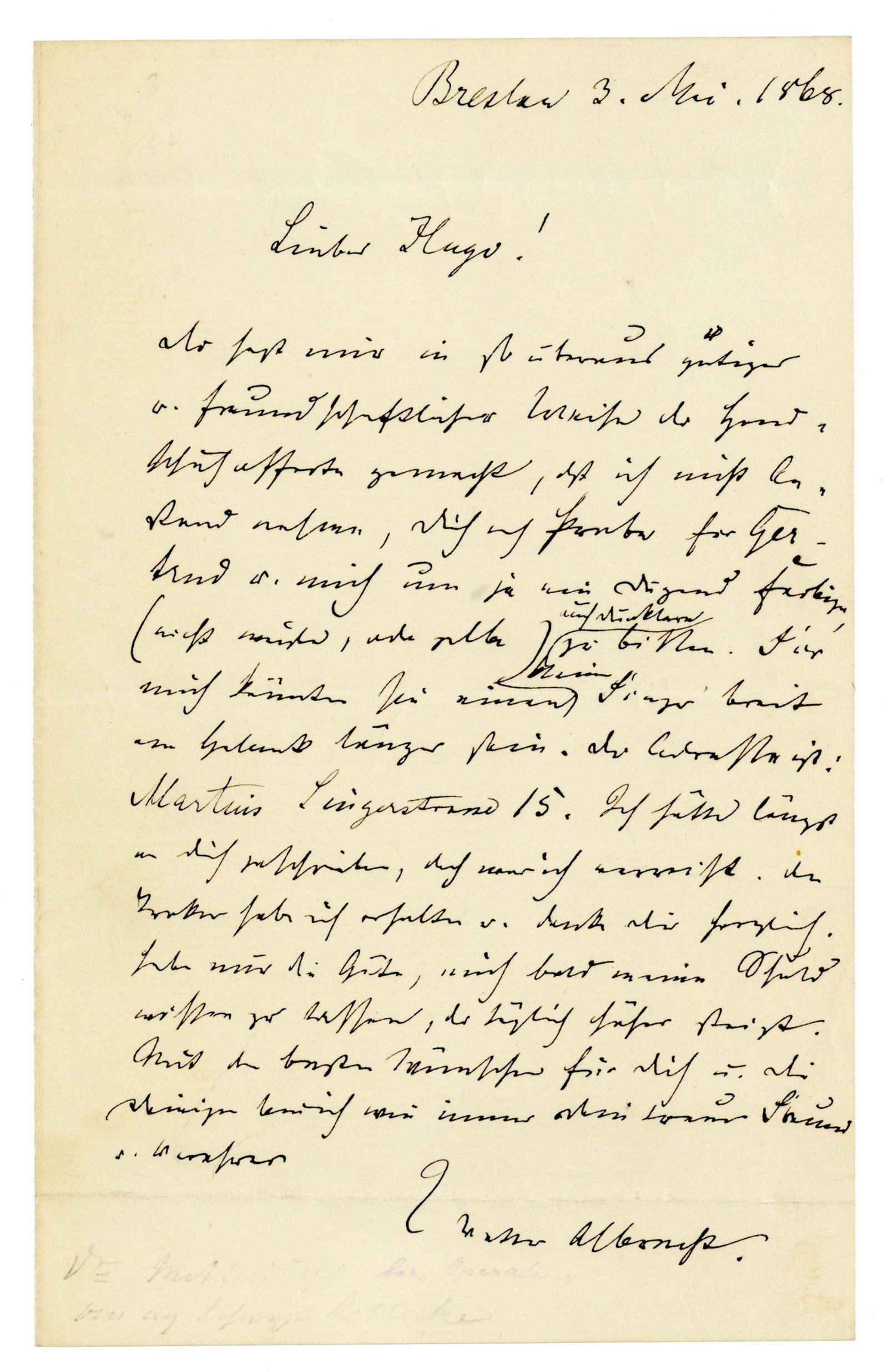 Prussian Surgeon Albrecht Theodor Middeldorpf ALS Dated 3 Months Before His Death (1 of 3)