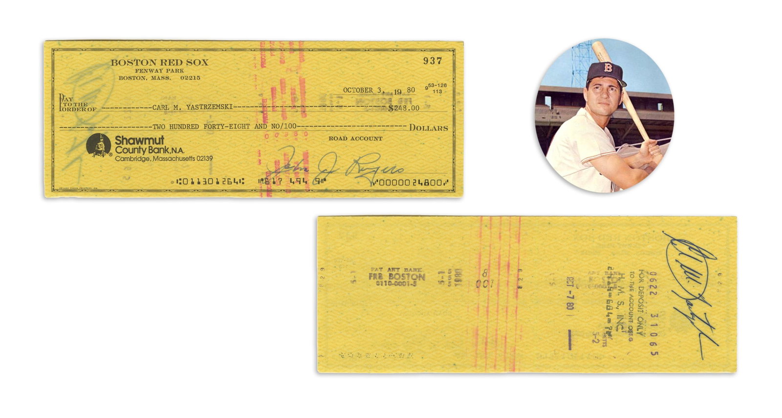 Carl Yastrzemski Signed Expense Check (1 of 3)