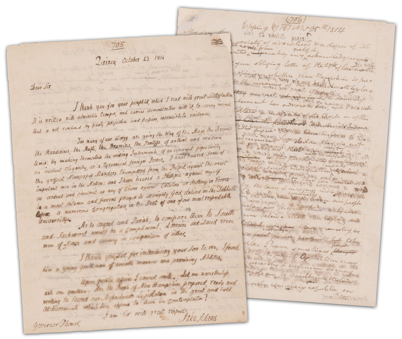 John Adams ALS: "Too many of our Clergy are going the Way of the Magi..." & That He Was Slandered in (1 of 7)