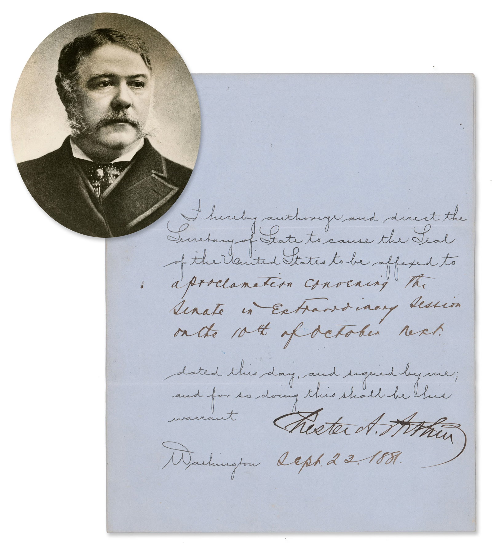 After Garfield Assassination and Just in Office, President Arthur Convenes the Senate to Address a (1 of 2)