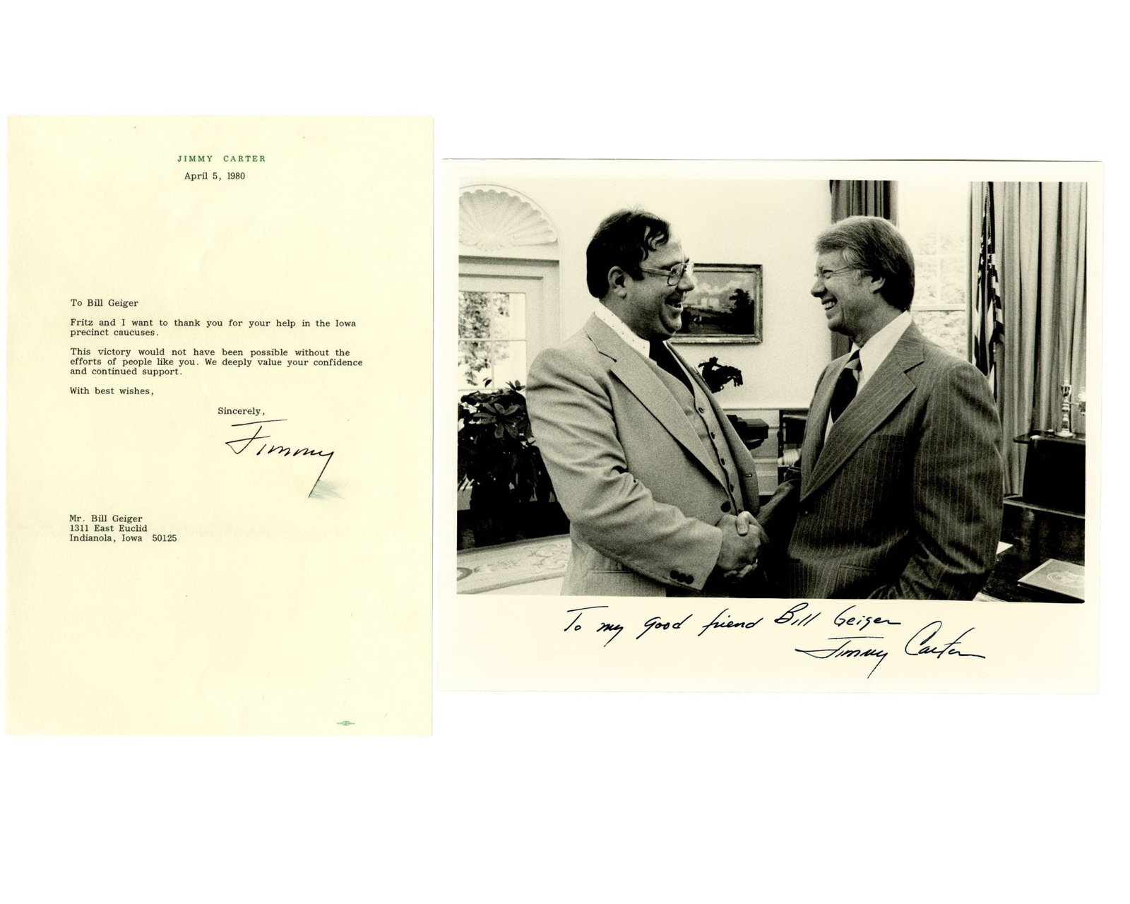 Jimmy Carter "victory would not have been possible without... people like you" & Signed W.H. (1 of 3)