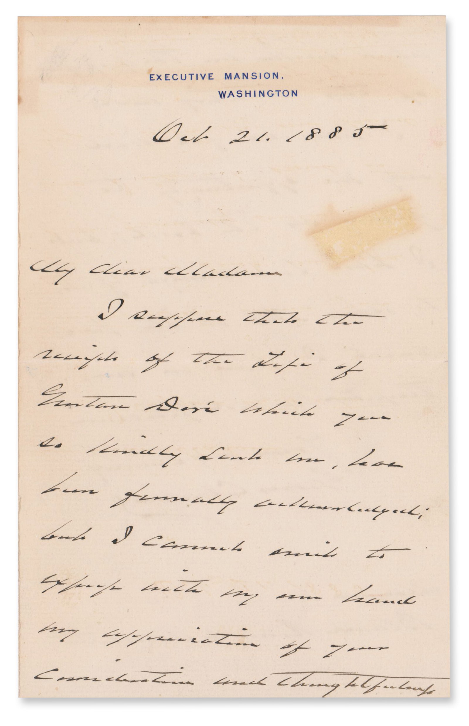 President Cleveland ALS Thanking Blanche Roosevelt Macchetta for a Copy of Her Book on Doré (1 of 2)