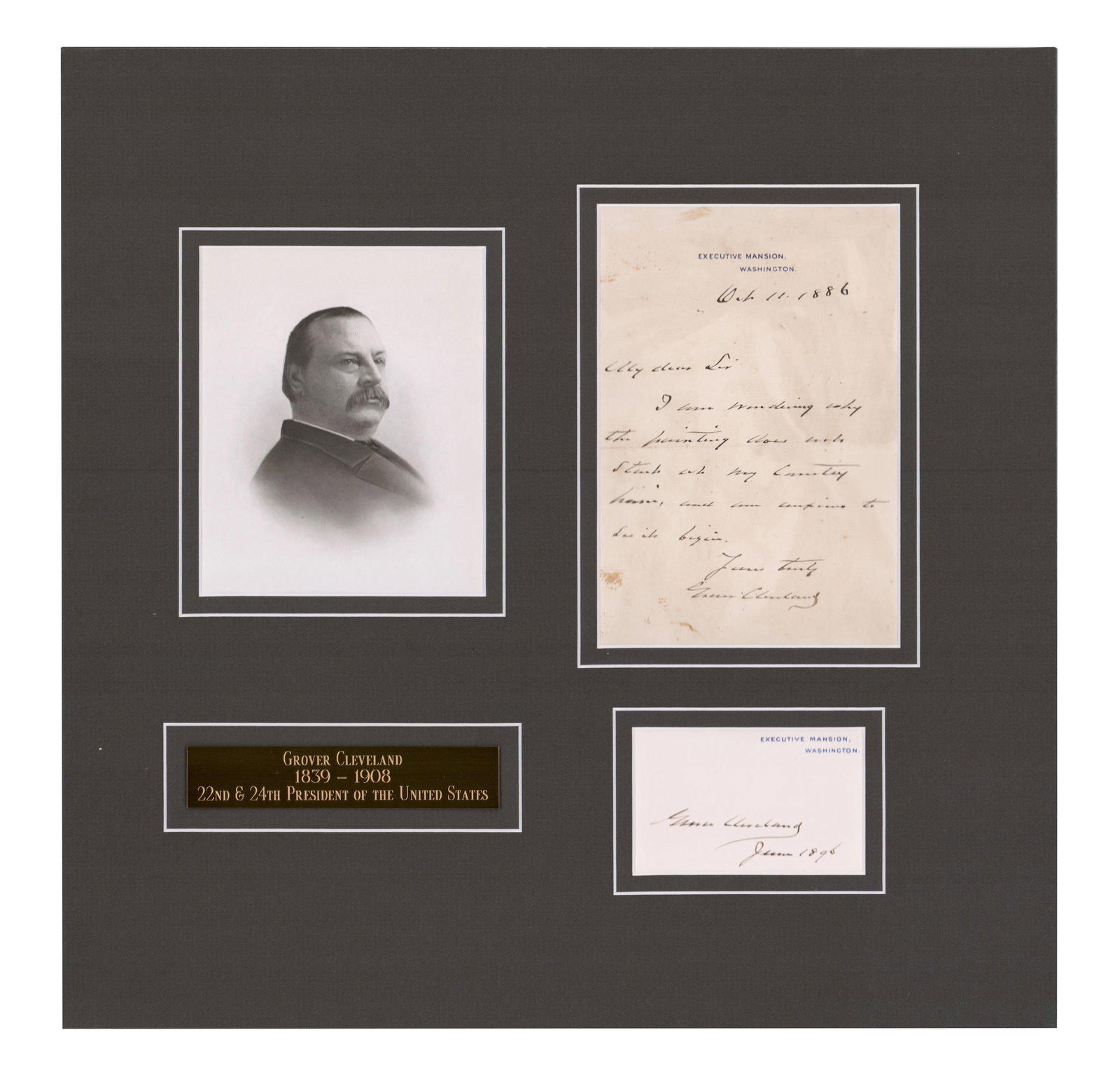 Grover Cleveland ALS & Executive Mansion Card, Attractively Presented (1 of 3)