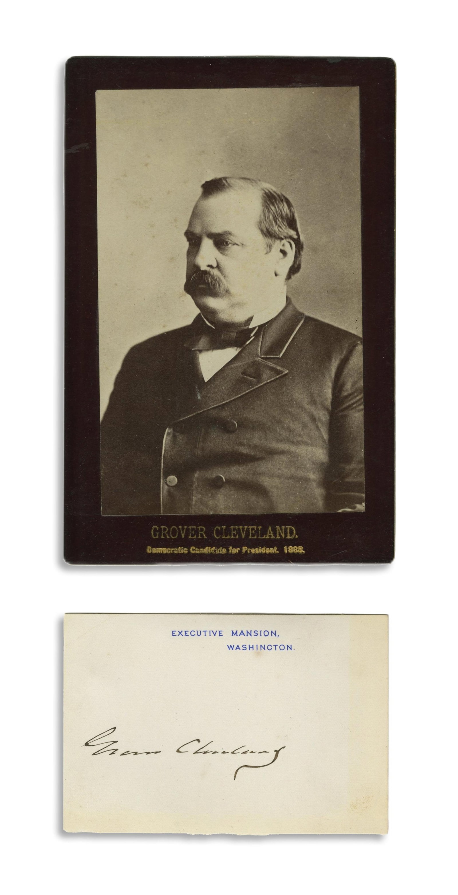 Grover Cleveland Signed Executive Mansion Card & Albumen Photographic Portrait (1 of 3)