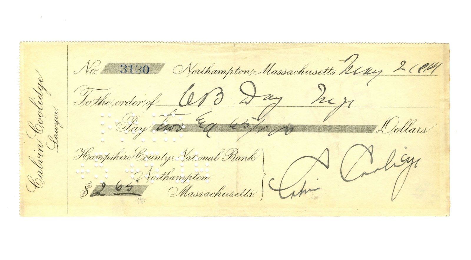 Calvin Coolidge Early Signed Check as Lawyer (1 of 3)