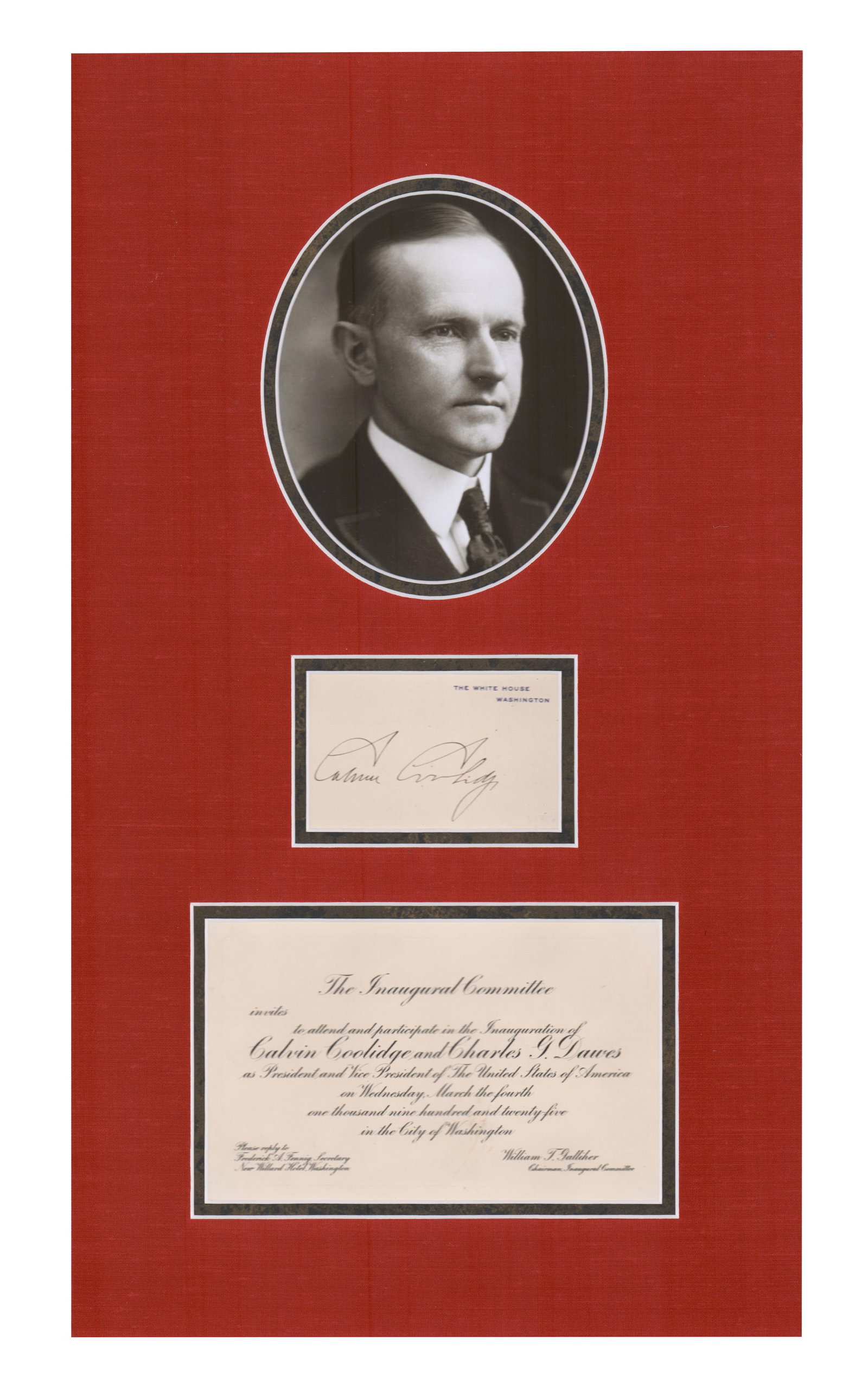 Calvin Coolidge Signed WH Card & Inaugural Invitation Display (1 of 3)