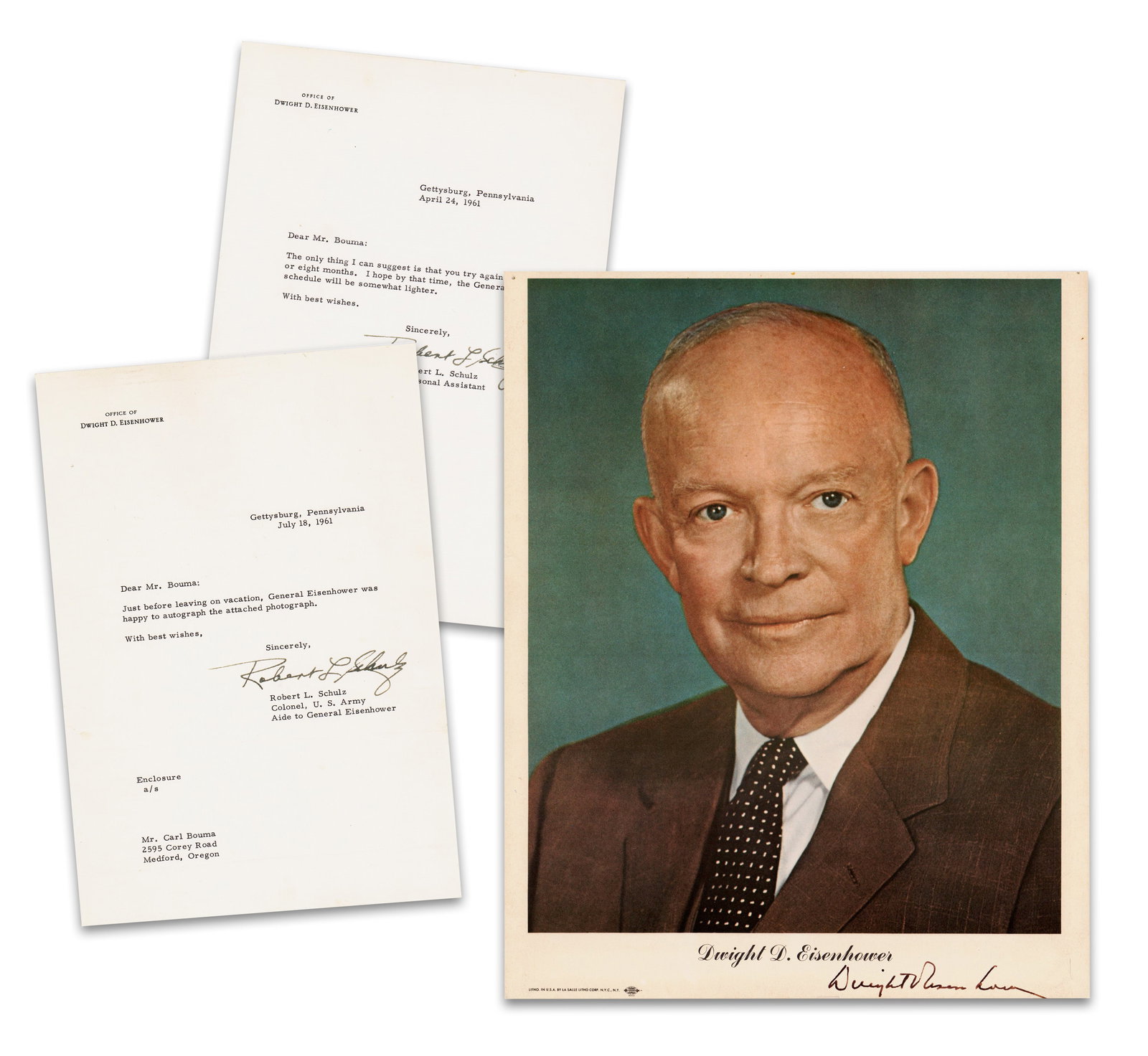 Dwight Eisenhower Signed Lithograph w/ Corresponding Letters From Personal Assistant (1 of 3)
