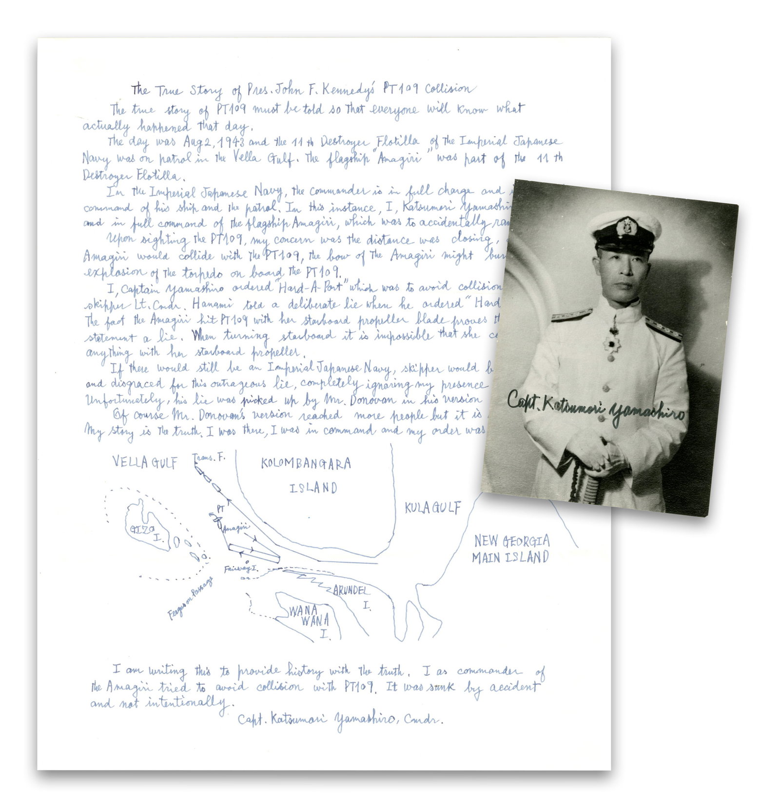 Capt. Katsumori Yamashiro, Commander Who Collided with JFK's PT-109, SP & Manuscript (1 of 3)