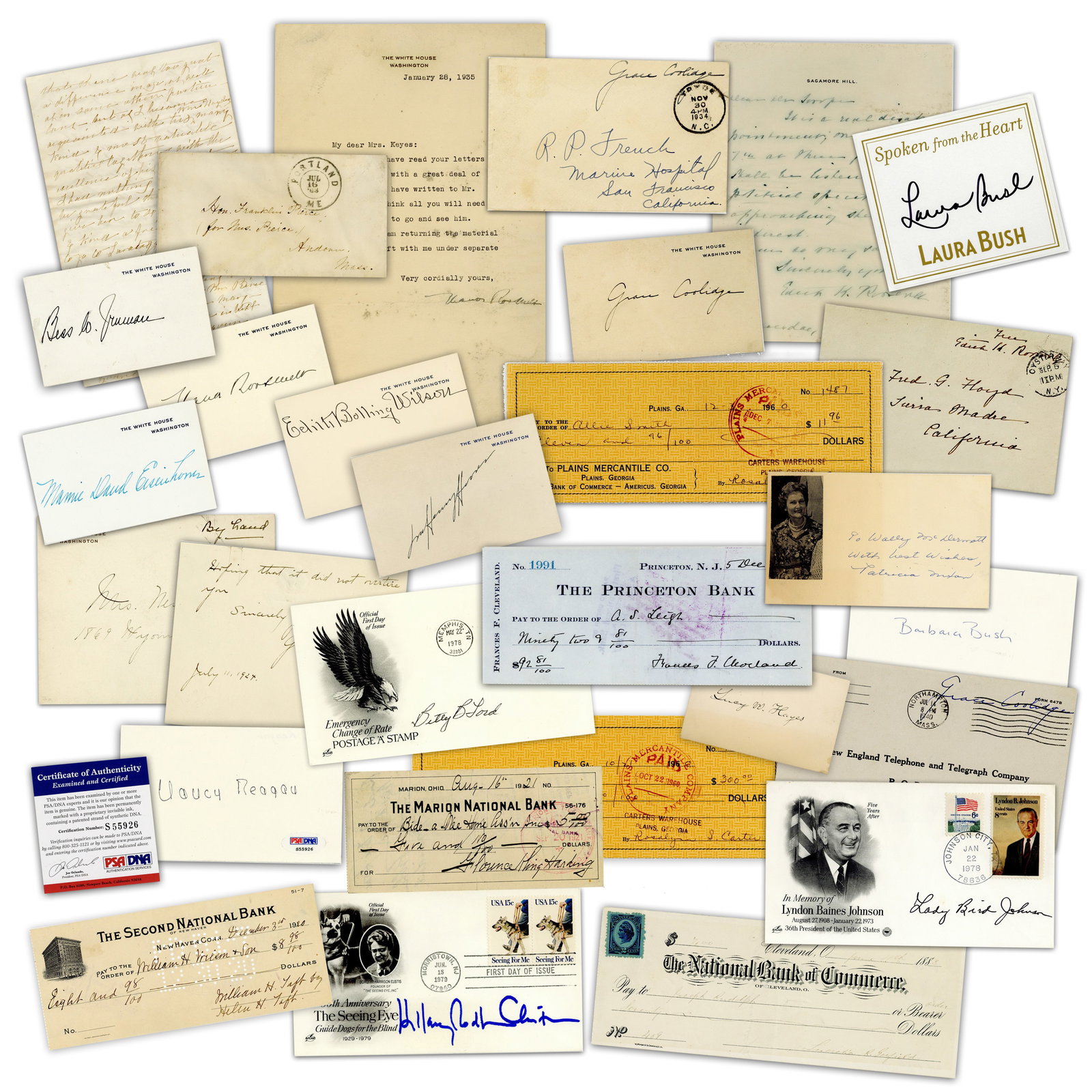 (20) First Ladies: Dealer's Lot, From Garfield to L. Bush! (30) Pcs Total Incl. (5) "White House": First Ladies various, ca. 1863-1979 (20) First Ladies: Dealer's Lot, From Garfield to L. Bush! (30) Pcs Total Incl. (5) "White House" Signed Cards! Archive A dealer's lot of historical items signed by