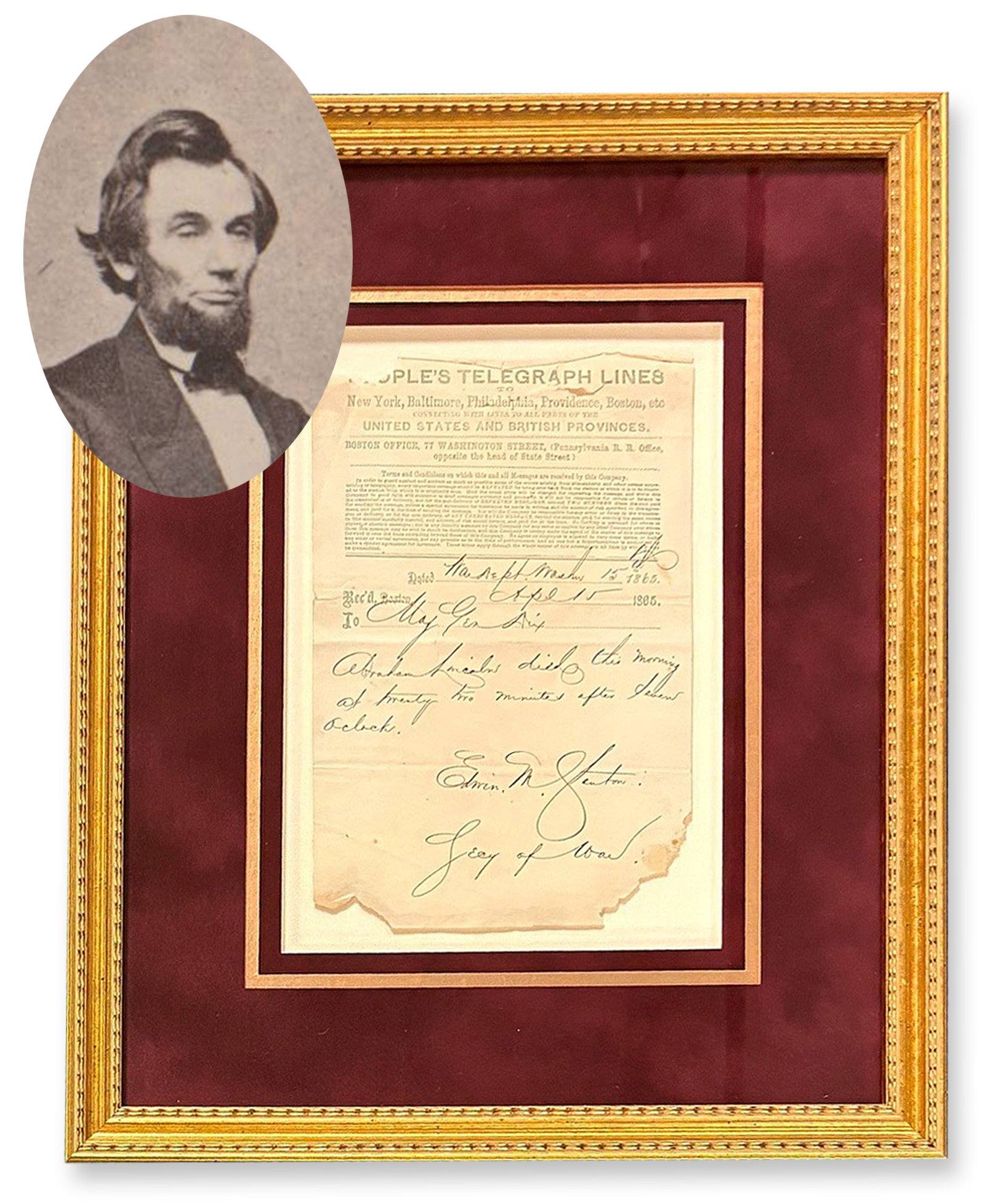 E. Stanton's Telegram Announcing Lincoln's Death (1 of 4)