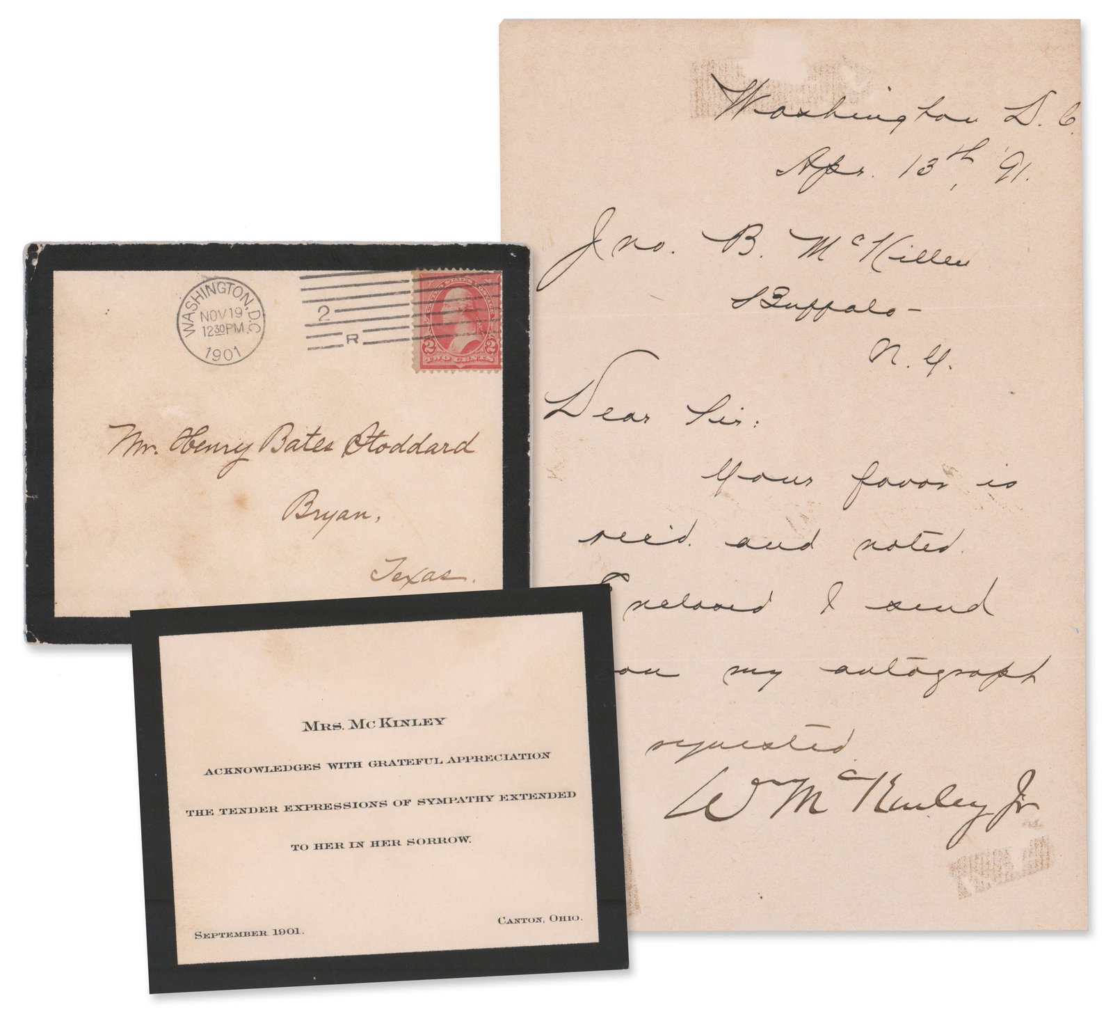 Wm McKinley LS Together w/ Scarce Bereavement Acknowledgment Card Sent to a CSA Veteran (1 of 4)