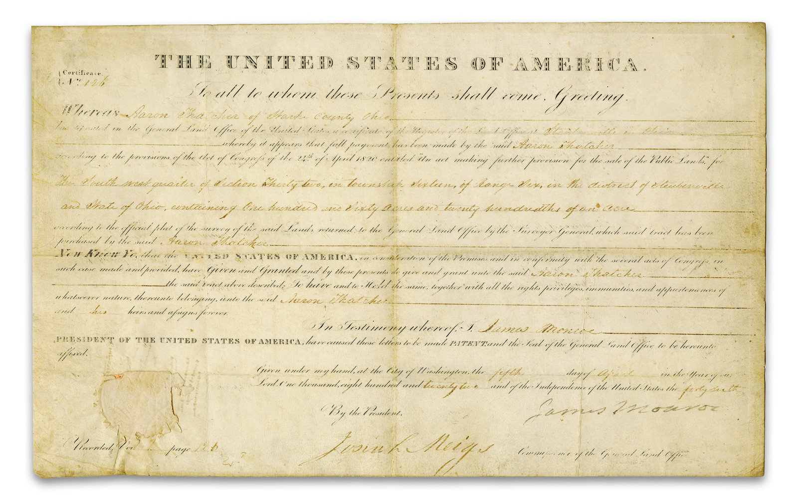 James Monroe DS For Land in Ohio (1 of 3)