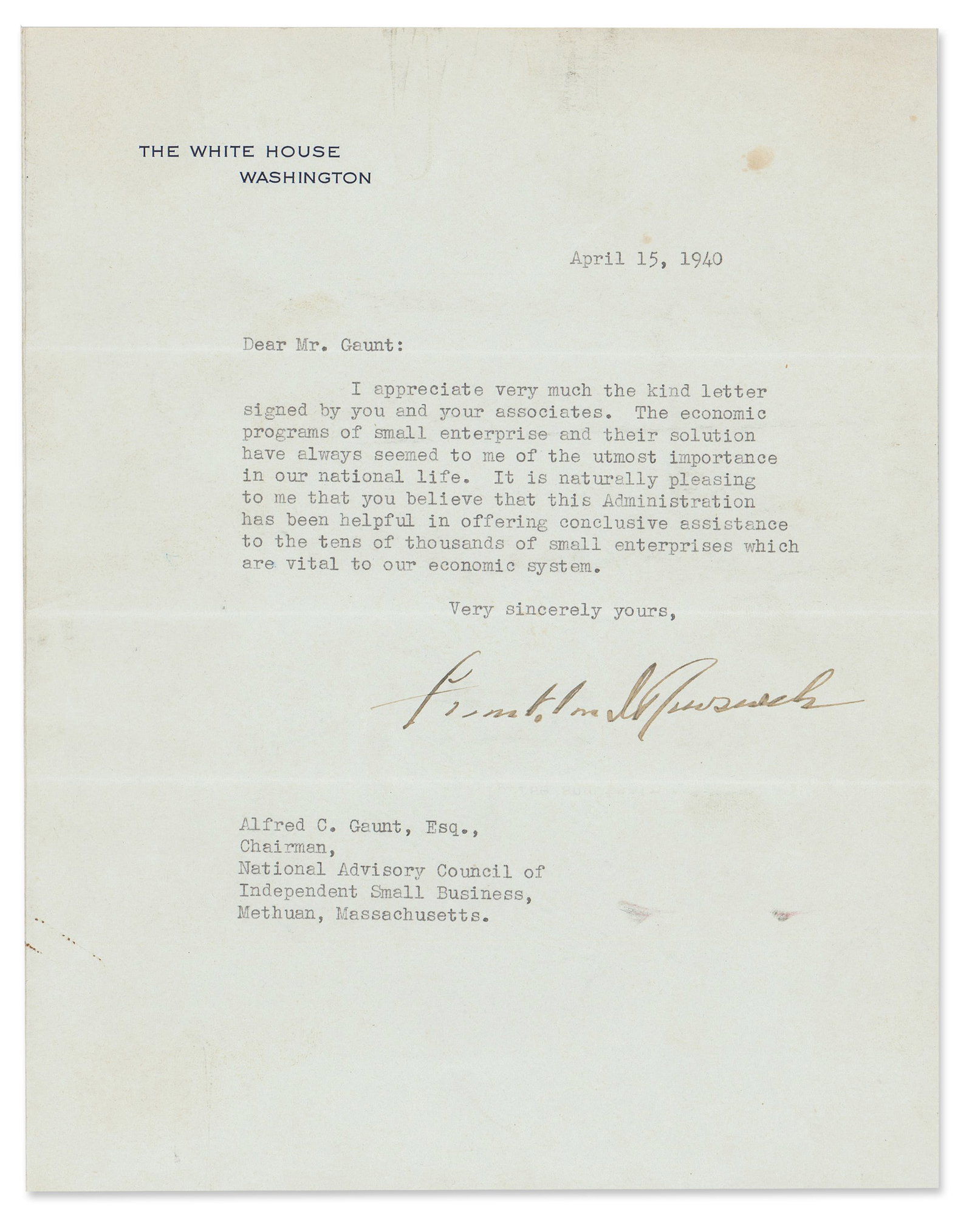 FDR Touts the Value of Small Businesses: "their solution have always seemed to me of the utmost (1 of 2)