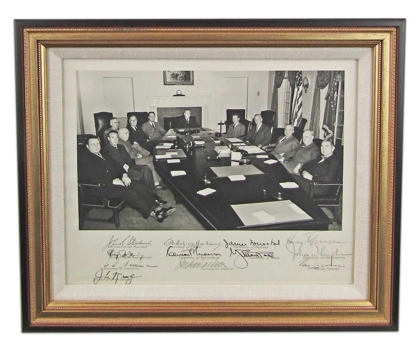 Harry Truman & 11 Others Sign 1948 Cabinet Photo - Incl. Marshall & Clark - During "Do Nothing: Harry Truman [Washington, DC], n.d. but ca. January 8, 1948 Harry Truman & 11 Others Sign 1948 Cabinet Photo - Incl. Marshall & Clark - During "Do Nothing Congress" SP A vintage photograph signed by 3