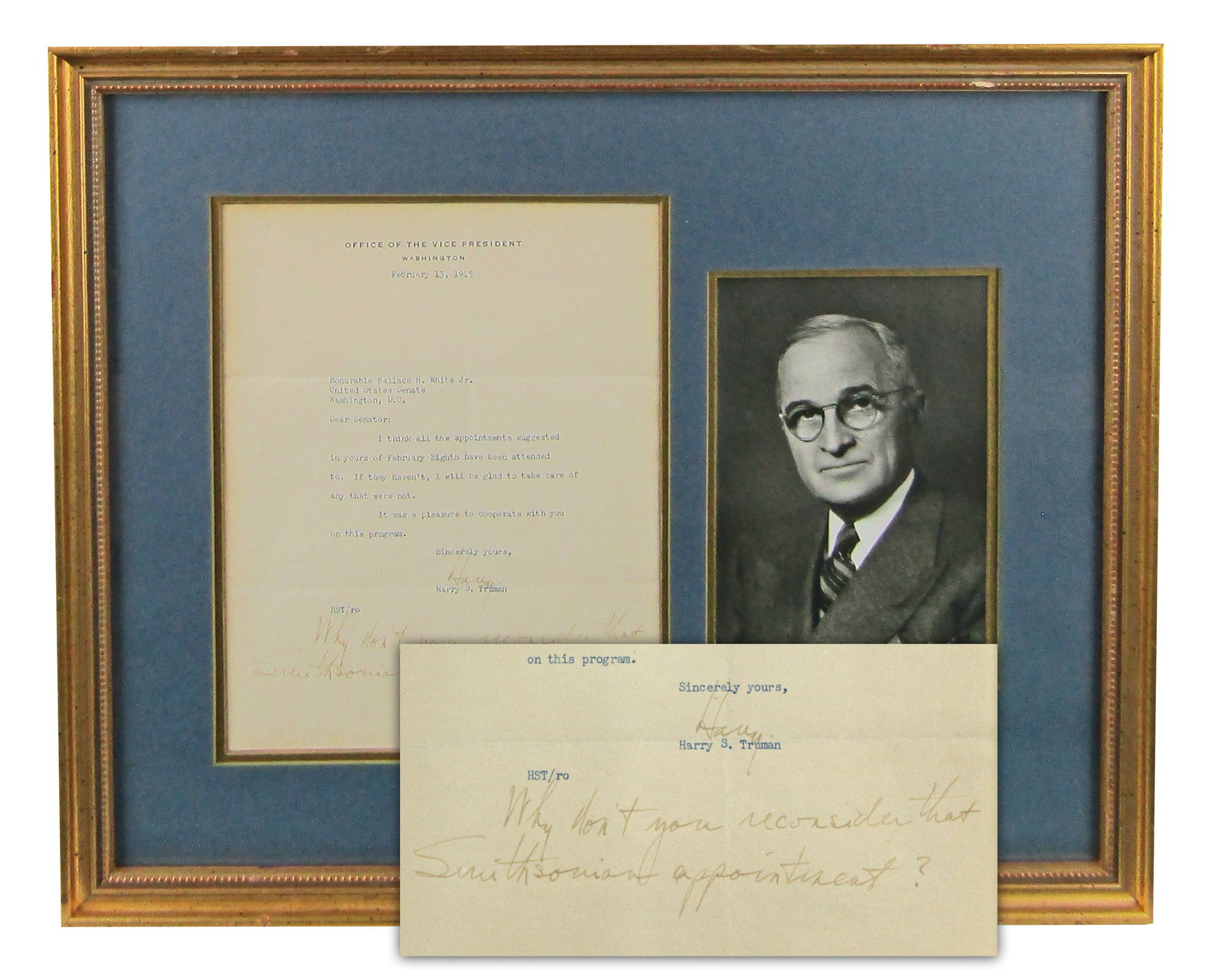 Harry Truman As VP Rare TLS With Holographic Postscript Re: "Smithsonian appointment" (1 of 5)