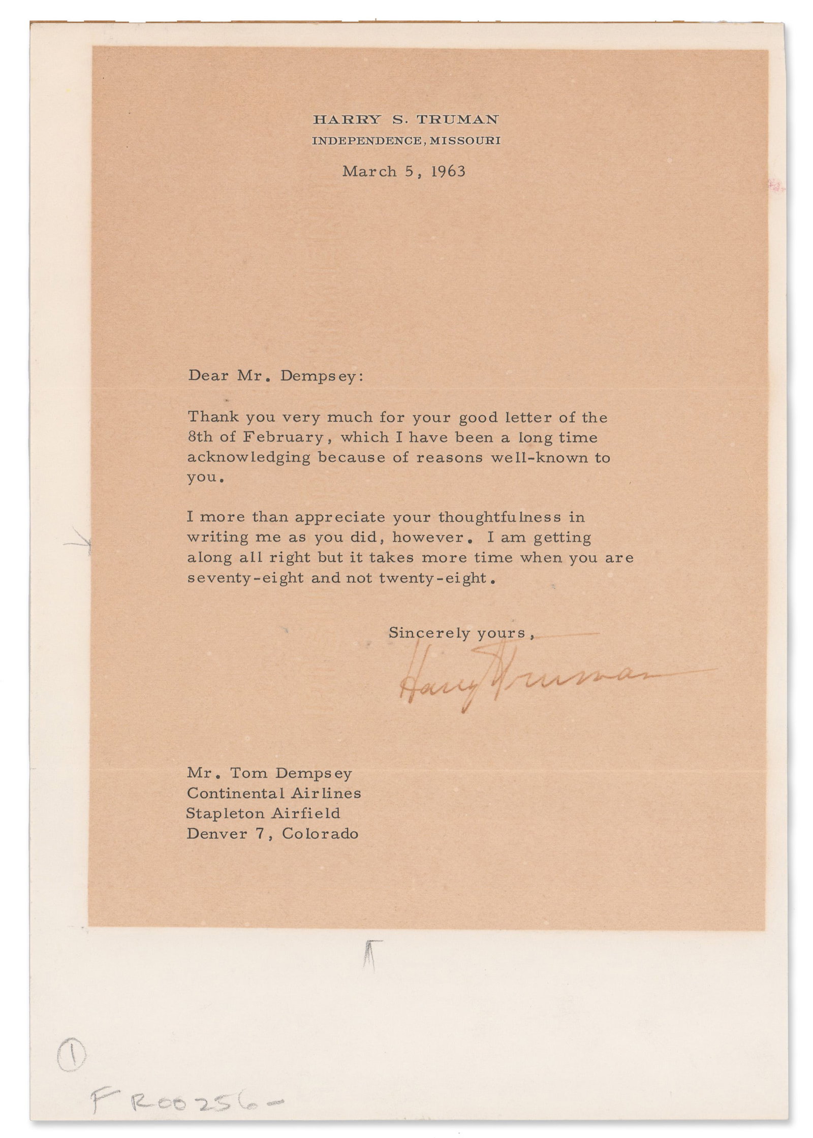 H. Truman on Recovering from Surgery: "it takes more time when you are seventy-eight and not (1 of 1)