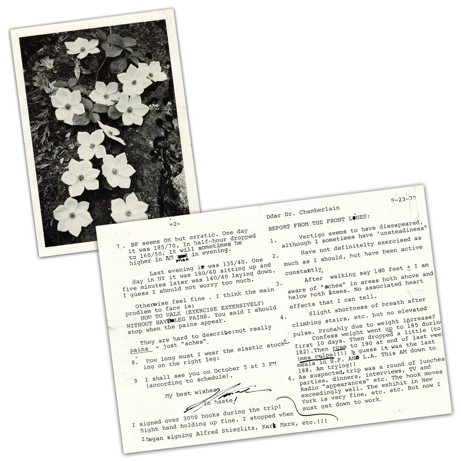 Ansel Adams TLS in Card Featuring Important Image of Yosemite Dogwood Blossoms, Re: 1979 Book: Ansel Adams [Carmel, CA], September 23, 1979 Ansel Adams TLS in Card Featuring Important Image of Yosemite Dogwood Blossoms, Re: 1979 Book Release & 1-Man MOMA Exhibit! TLS A 2pp typed letter signed