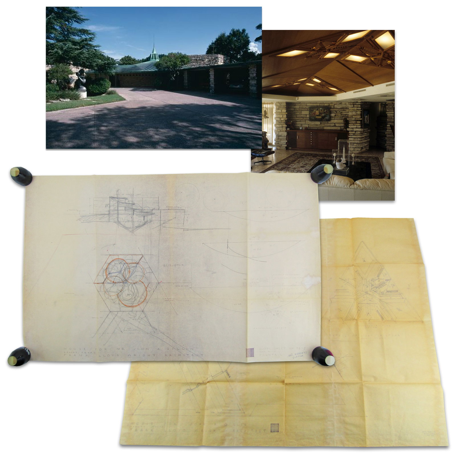 F. L. Wright Annotated Sketches For John A. Gillin House, Incl. "Light Fixture" (1 of 11)