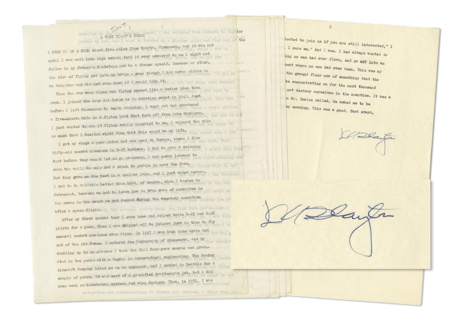 Deke Slayton Signed "A Test Pilot's Dream" Typescript (1 of 3)