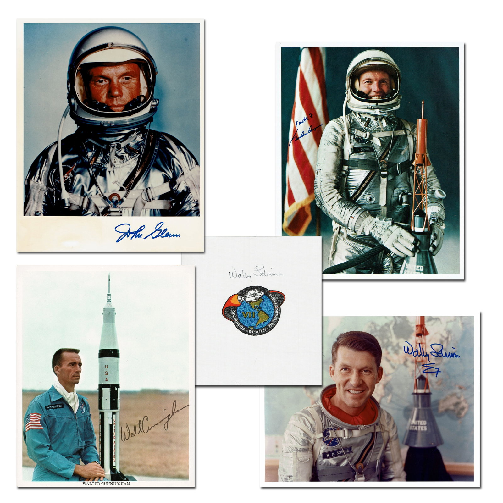 NASA Astronauts 5 Signed Items: Cooper, Cunningham, Glenn, Schirra (1 of 7)