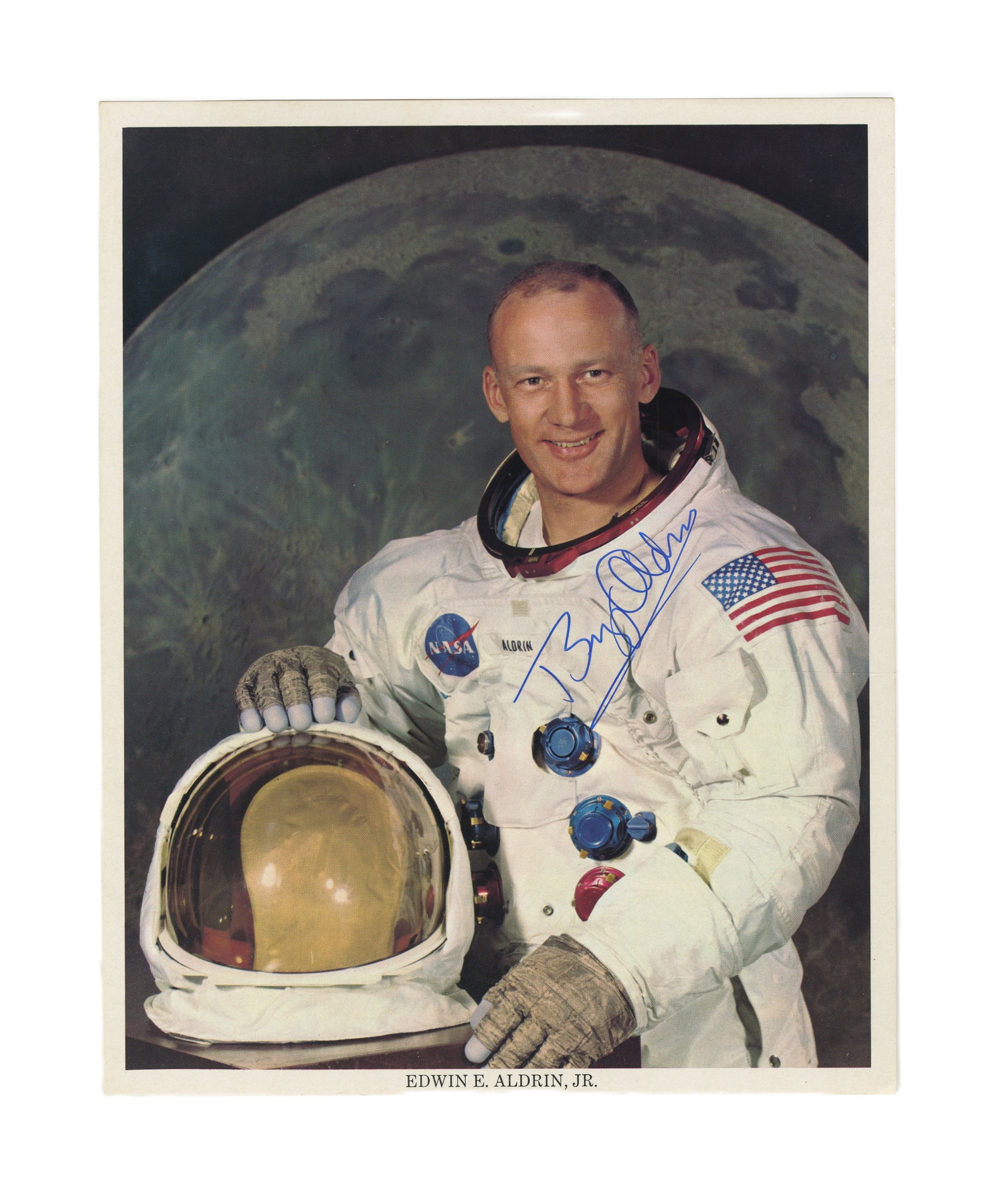 Buzz Aldrin Signed NASA Photo, Pre-Certified by Zarelli: Buzz Aldrin n.p., n.d. Buzz Aldrin Signed NASA Photo, Pre-Certified by Zarelli Signed photograph Edwin "Buzz" Aldrin (b. 1930). Signed official NASA portrait photo of moonwalker Buzz Aldrin in his spa