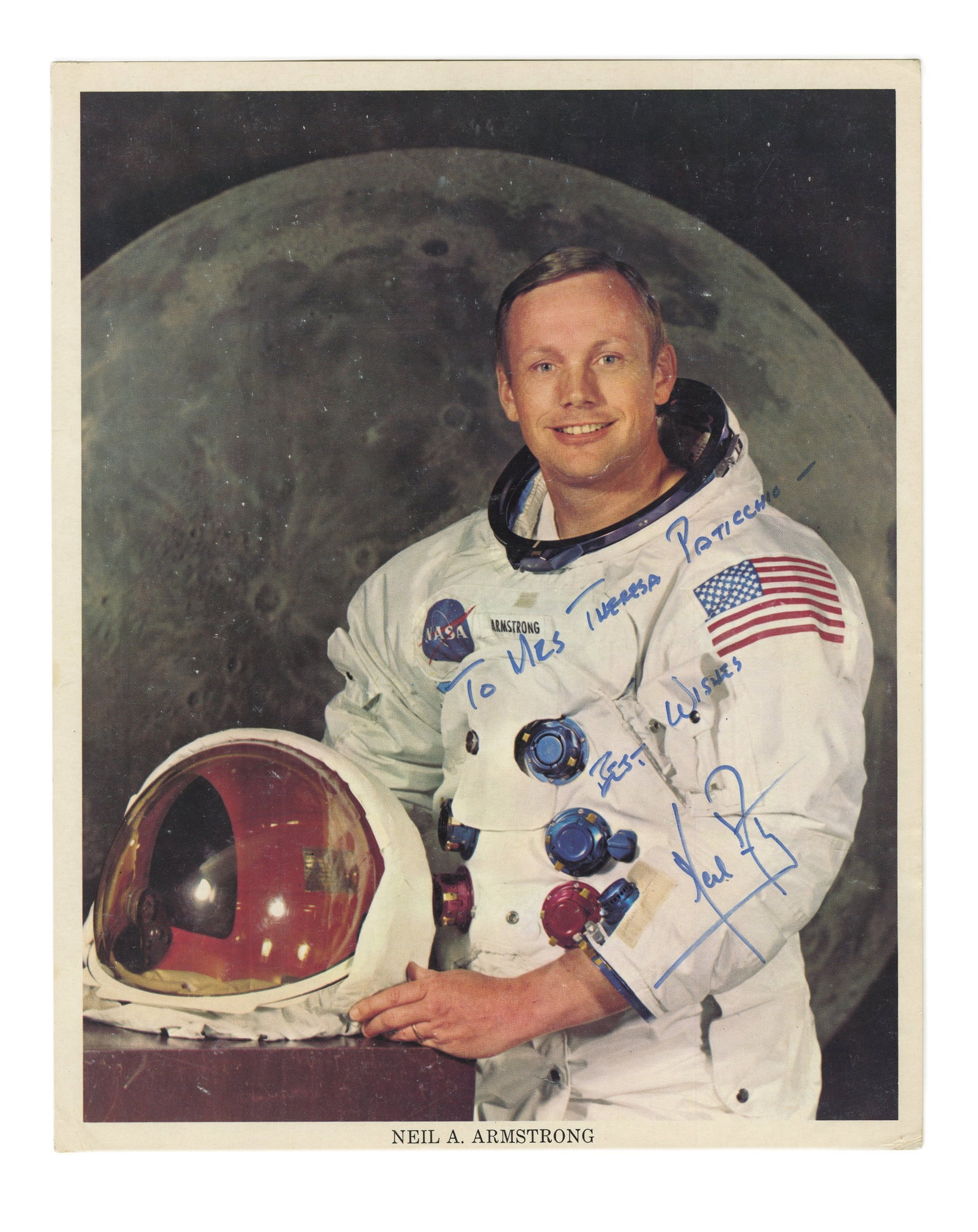 Neil Armstrong Signed NASA Photo: Neil Armstrong n.p., n.d. Neil Armstrong Signed NASA Photo Signed photograph Neil A. Armstrong (1930-2012). An 8" x 10" color NASA photograph signed and inscribed by Armstrong in fine point marker