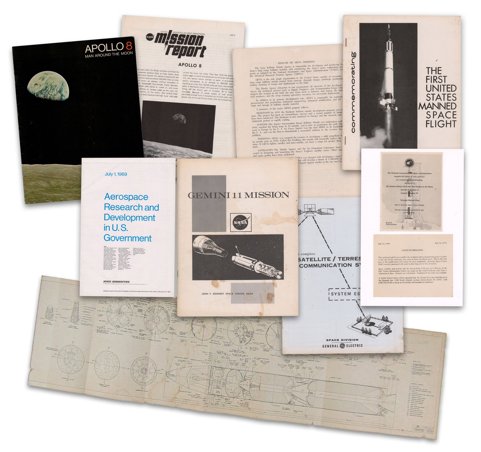 NASA Dealer's Lot of 7 Pamphlets & Charts, Plus Invitation to 1974 Apollo 11 Ceremony! (1 of 10)