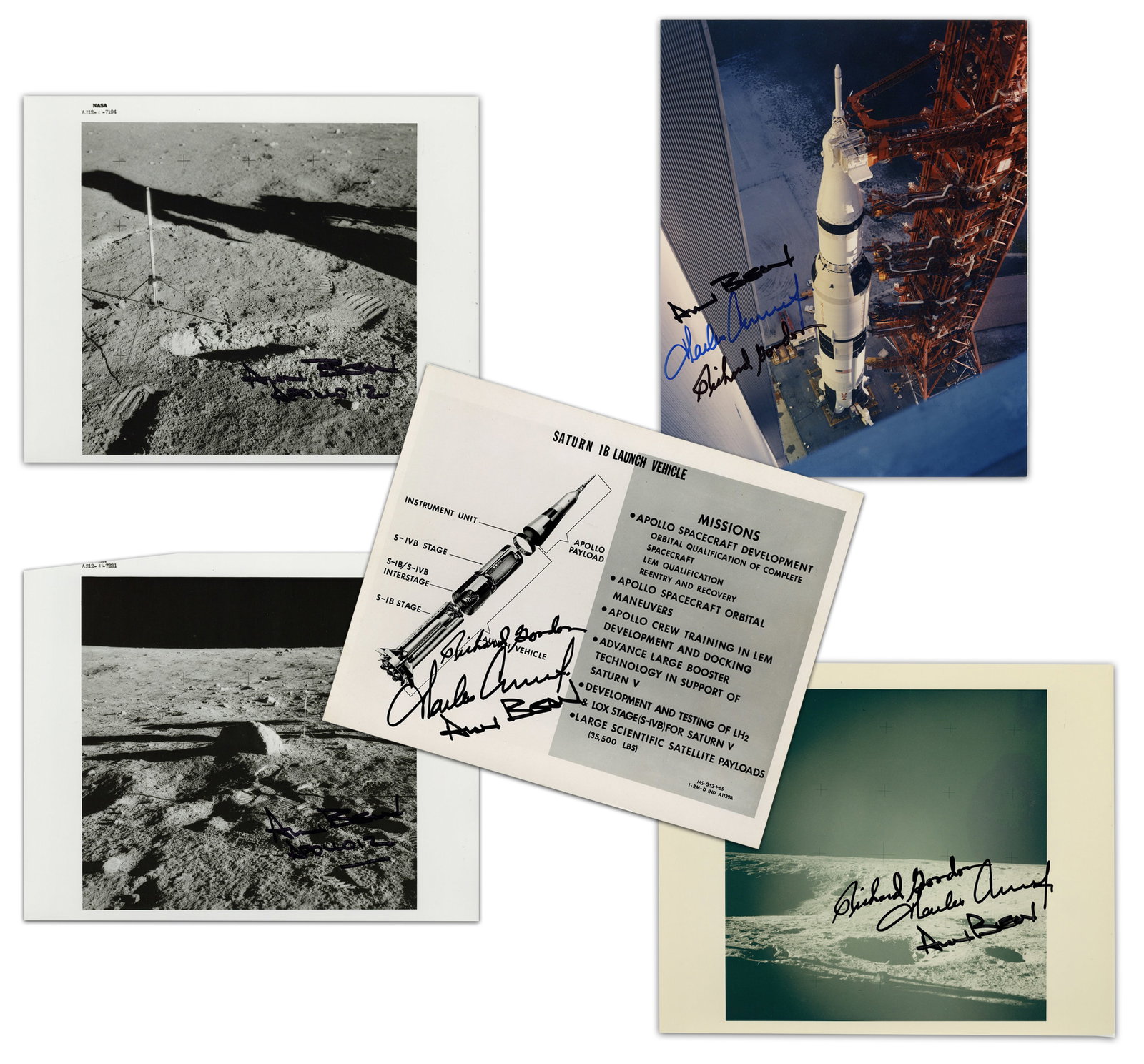 All 3 Apollo XII Crewmembers! (5) Signed Photos, 11 Sigs Total, Pre-Cert Zarelli: Apollo XII n.p., n.d. All 3 Apollo XII Crewmembers! (5) Signed Photos, 11 Sigs Total, Pre-Cert Zarelli SPs A group of photographs signed by all three Apollo XII crewmembers: Charles "Pete" Conrad,