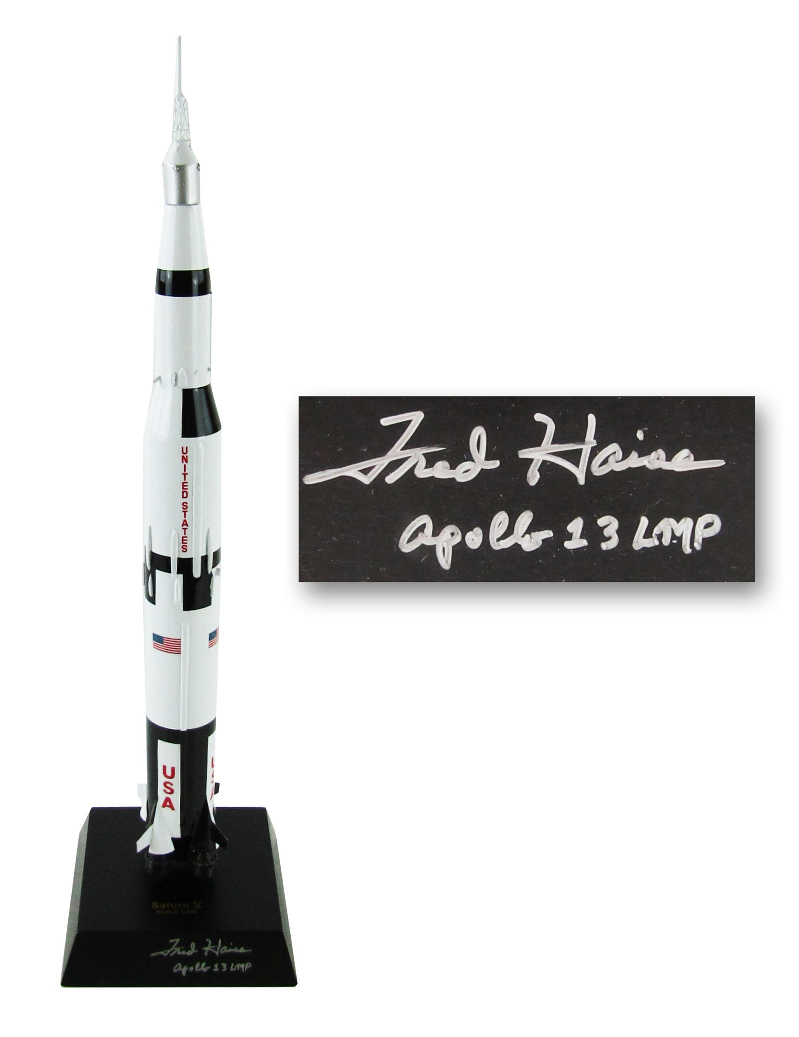 Fred Haise Signed Saturn V Rocket Model: Apollo 13 n.p., n.d. Fred Haise Signed Saturn V Rocket Model Signed Other Executive Series 1:200 scale replica model of the Saturn V super heavy-lift launch vehicle, produced by Daron Worldwide