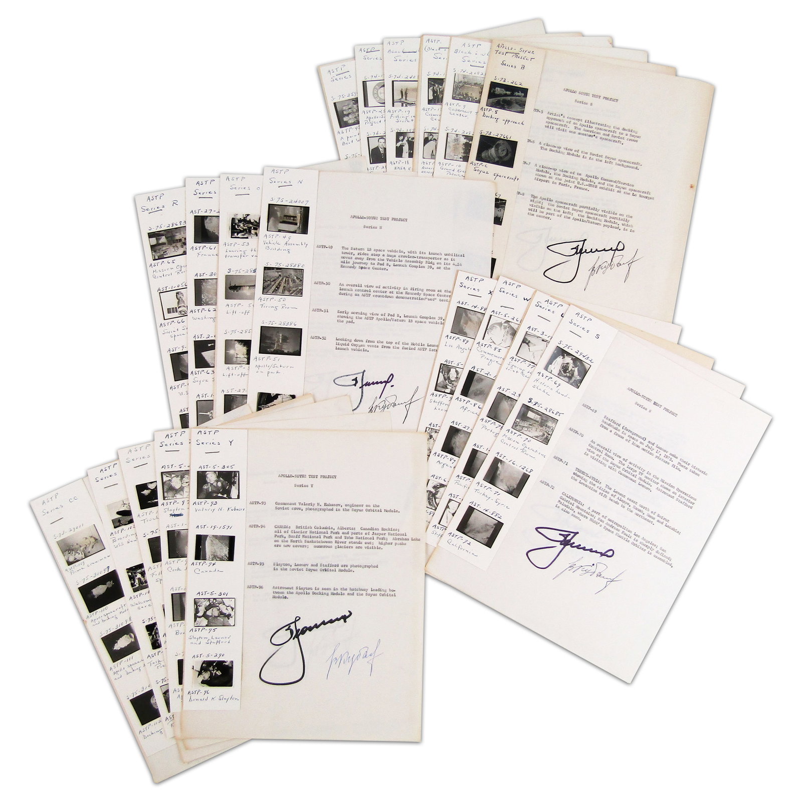 Apollo-Soyuz Test Project, (76) Mini Mission Photos in Series of 19, Signed By Leonov & Kubasov: Apollo-Soyuz Test Project n.p., n.d. Apollo-Soyuz Test Project, (76) Mini Mission Photos in Series of 19, Signed By Leonov & Kubasov Multiple Times, Pre-Cert Zarelli Archive of DSs An archive of