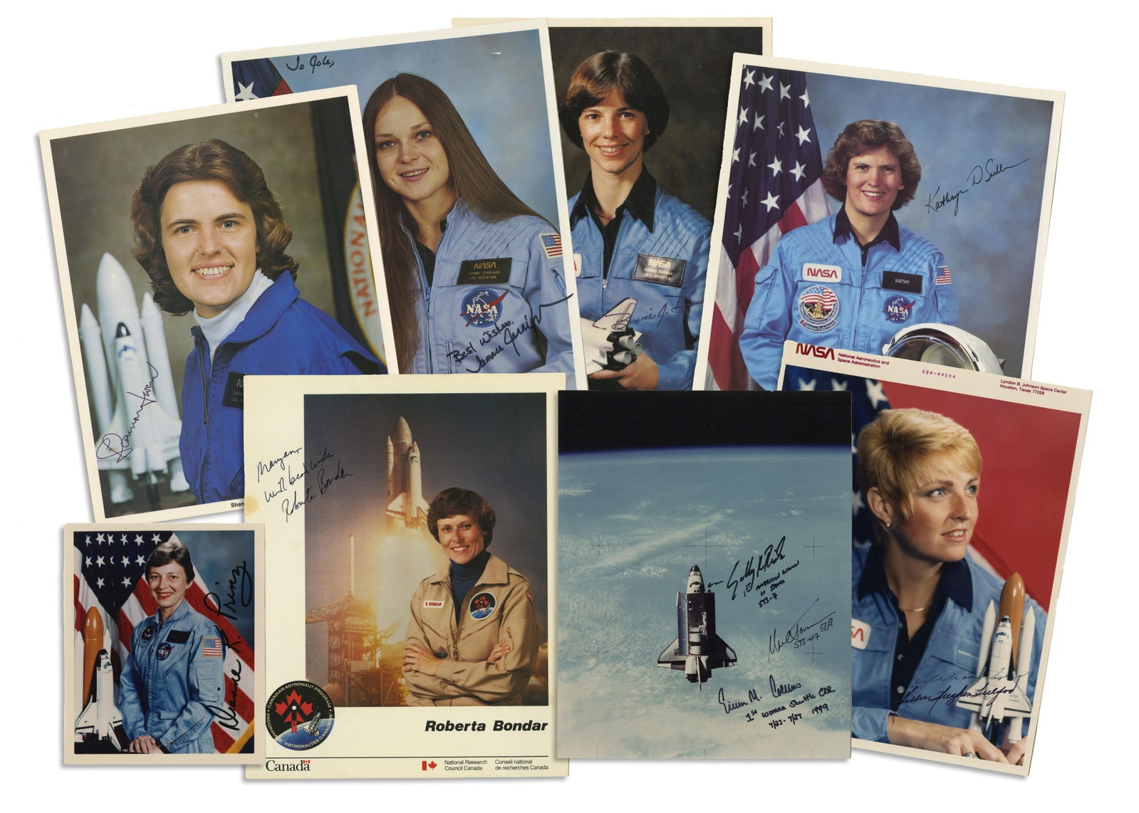 10 Autographs of Women Astronauts - Sally Ride & More: Women NASA Astronauts n.p., various 10 Autographs of Women Astronauts - Sally Ride & More Signed photograph Collection of eight color photographs, each signed by at least one woman astronaut,