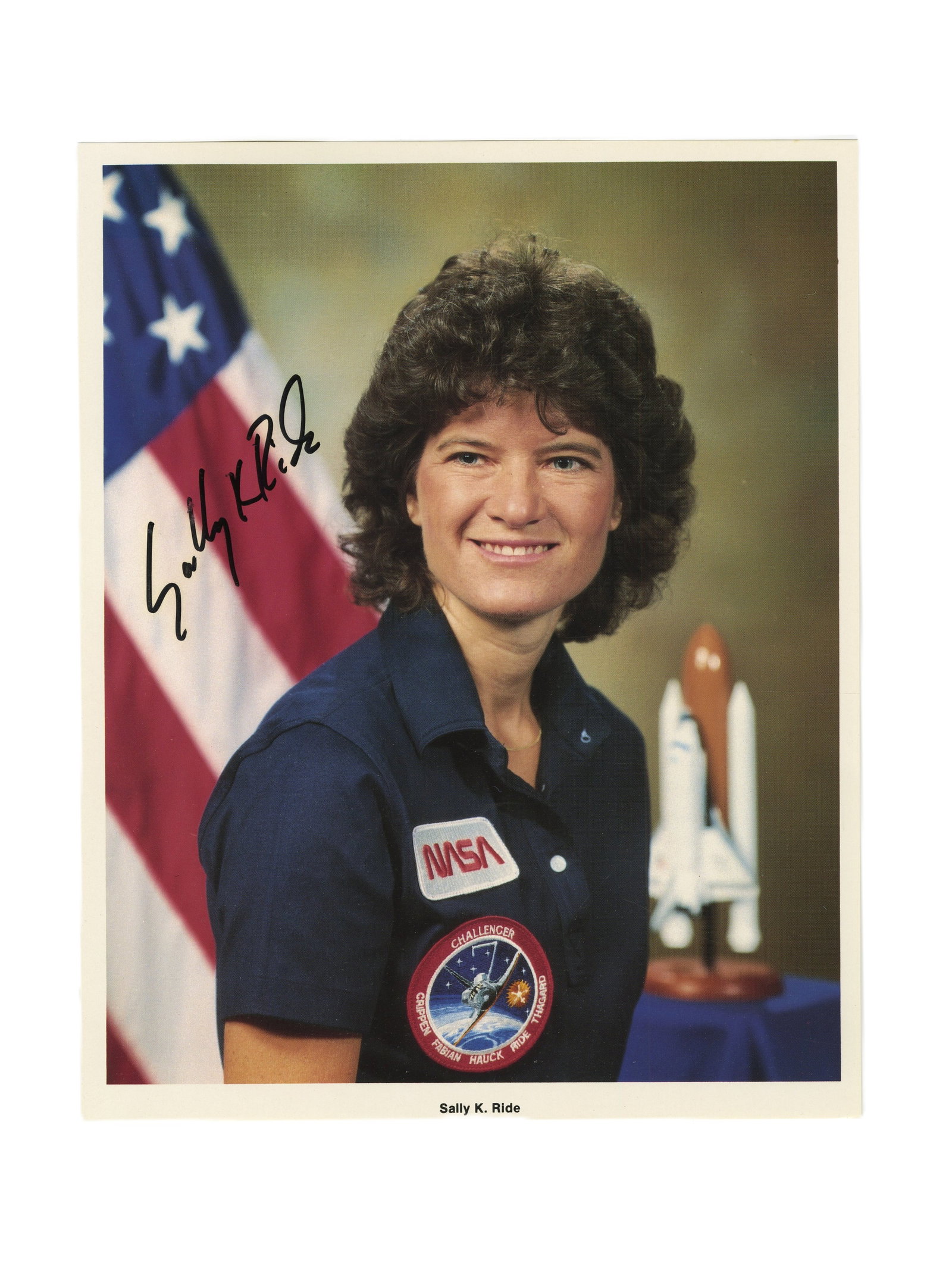 Sally Ride Signed Photo, Pre-Certified by Zarelli: Sally Ride n.p., n.d. Sally Ride Signed Photo, Pre-Certified by Zarelli Signed photograph Sally Ride (1951-2012). Official NASA portrait photo of astronaut Sally Ride, the first American woman to fly