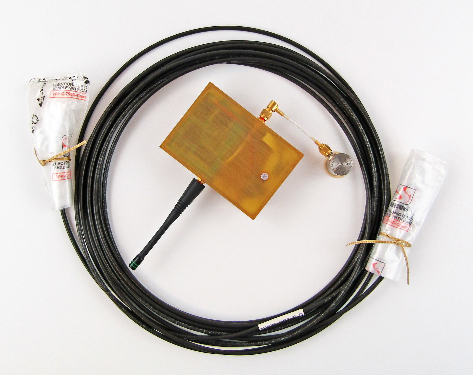 Ultrasonic Wireless Instrumentation System For Leak Detection In ISS; Plus Bonus 25' Ethernet Cable: International Space Station n.p., ca. 1998-2022 Ultrasonic Wireless Instrumentation System For Leak Detection In ISS; Plus Bonus 25' Ethernet Cable Relics This lot of two Space relics includes: 1.