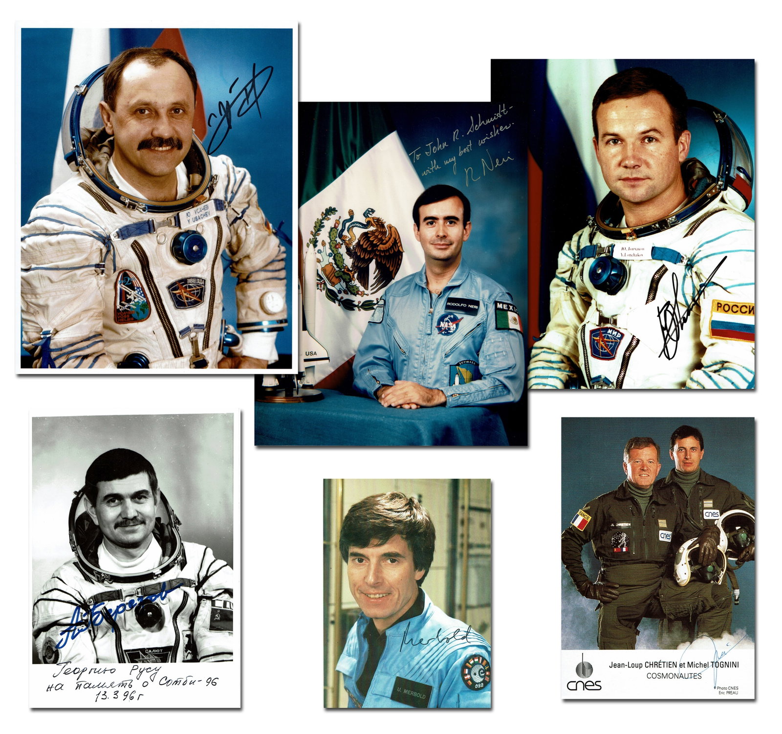 Int'l Astronaut Group of 6 Signed Photos & 2 German Covers: International Astronauts various, various Int'l Astronaut Group of 6 Signed Photos & 2 German Covers Archive A nice collection of eight items comprising: a 4" x 6" color photo on stock card signed by