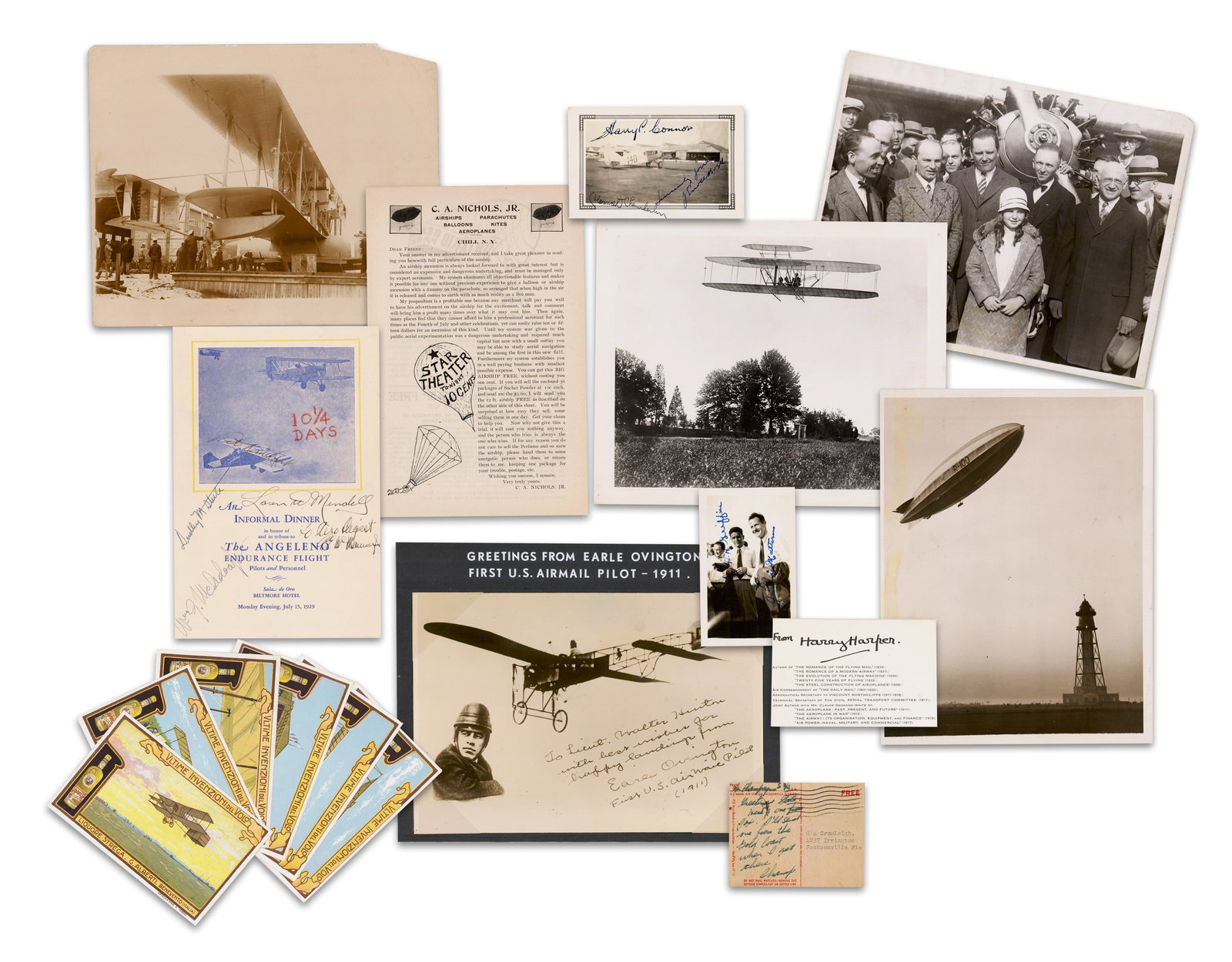 Fantastic Early Aviators Dealer's Lot of Photos & Postcards, 11 Signatures!: Early 20th C. Aviation various, ca. 1908-1932 Fantastic Early Aviators Dealer's Lot of Photos & Postcards, 11 Signatures! Archive An exciting collection of material related to pioneering American