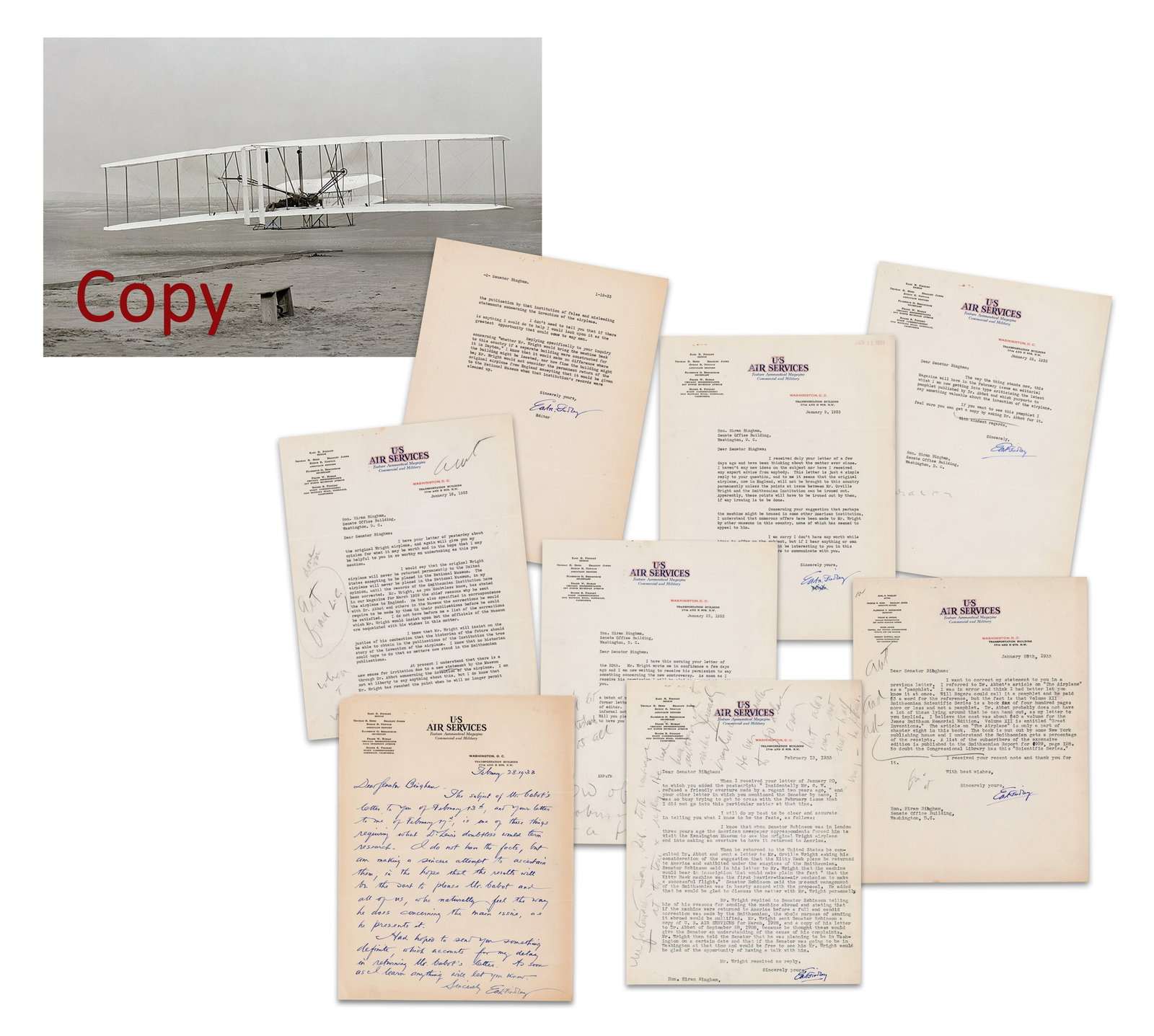 [Wright Brothers] Earl Findley's Correspondence re: Orville's Feud with the Smithsonian, 16pp: Orville Wright Washington, DC, ca. 1932-1933 [Wright Brothers] Earl Findley's Correspondence re: Orville's Feud with the Smithsonian, 16pp Archive An archive of tense correspondence from Earl