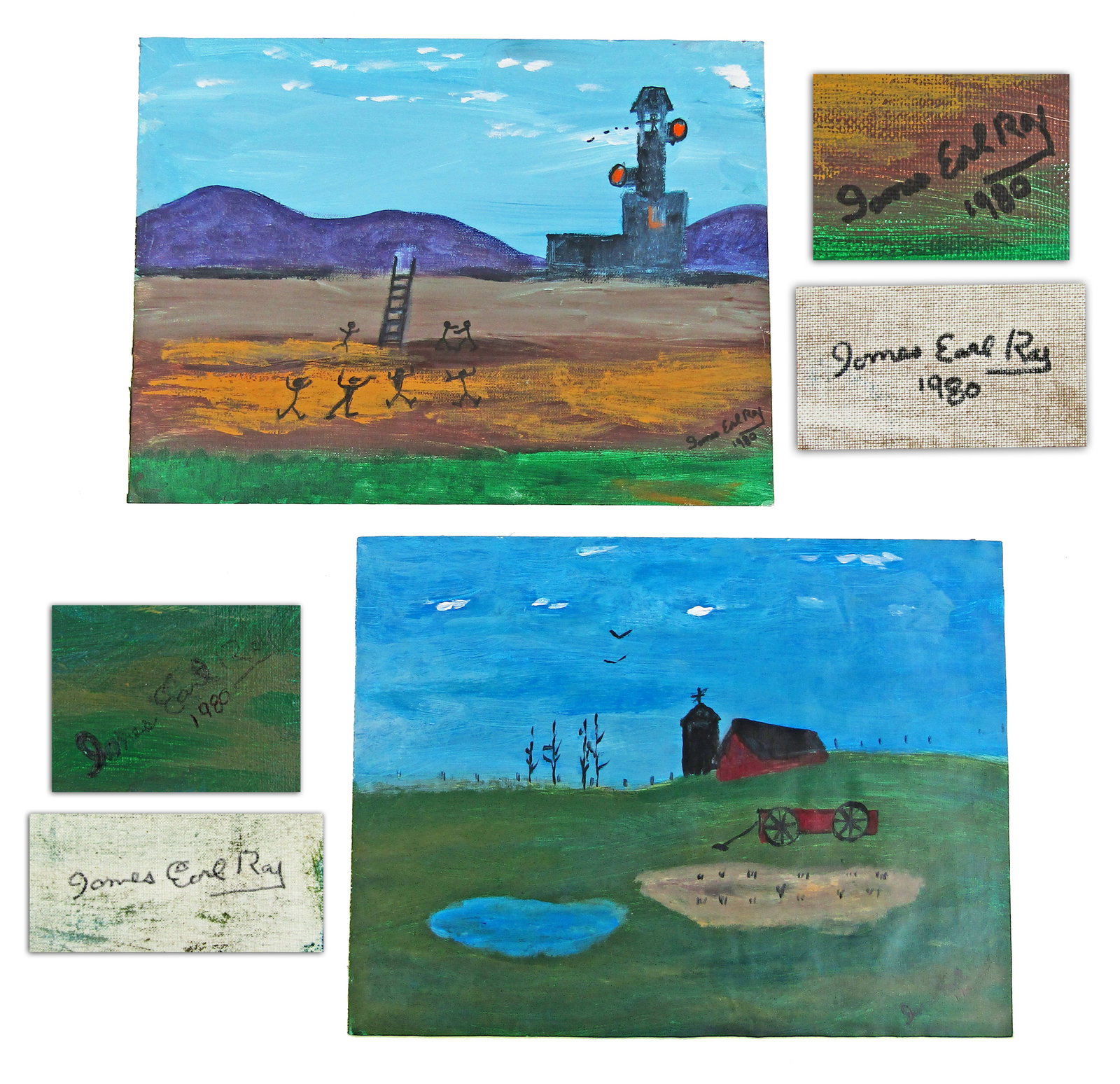 James Earl Ray, (2) Original Prison Art Paintings Incl. Escape Scene, Signed 4x Total, With (1 of 11)