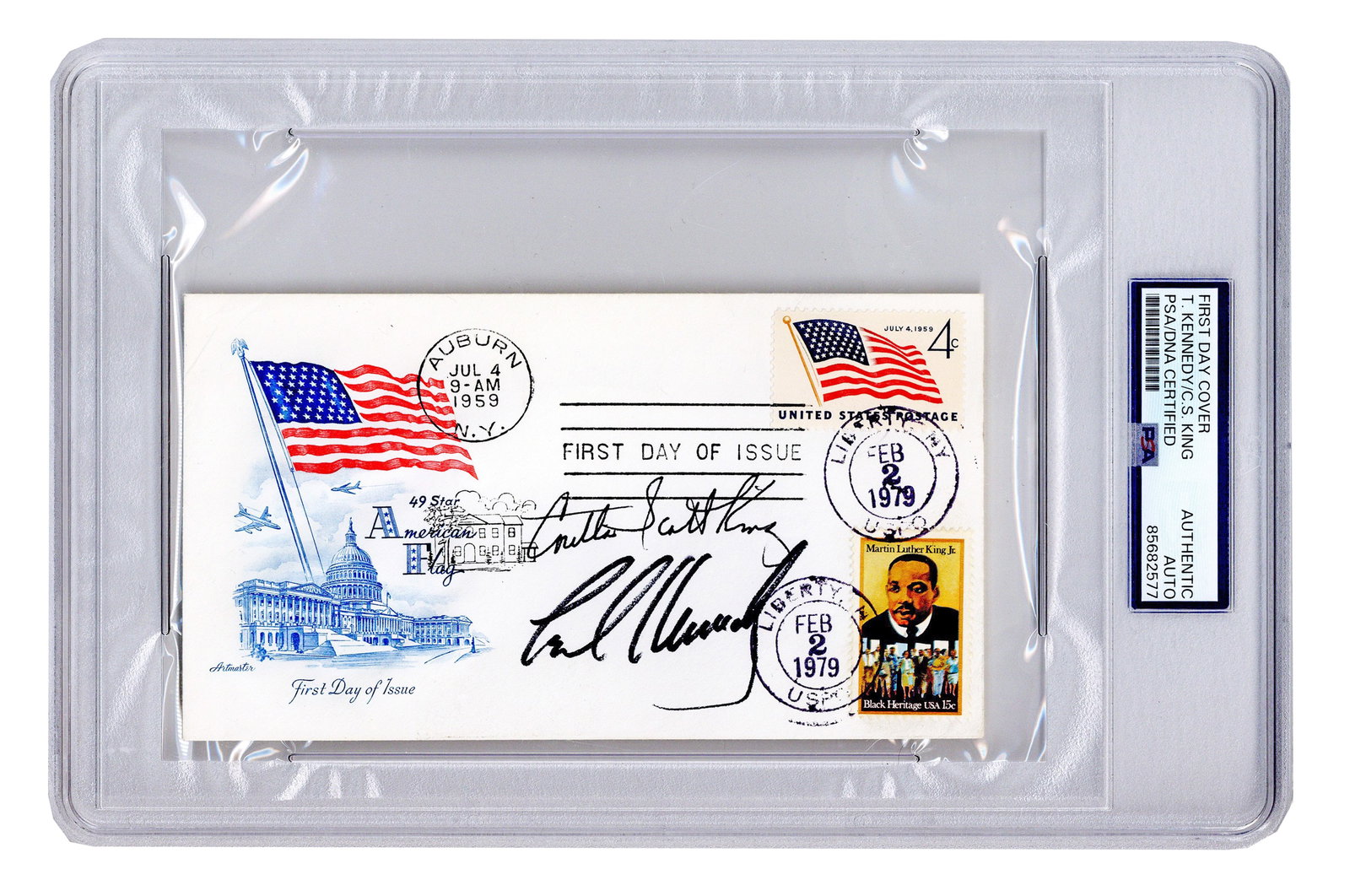 Coretta Scott King & Ted Kennedy Co-Signed FDC Affixed With 1979 MLK, Jr. Black Heritage Stamp, PSA (1 of 3)