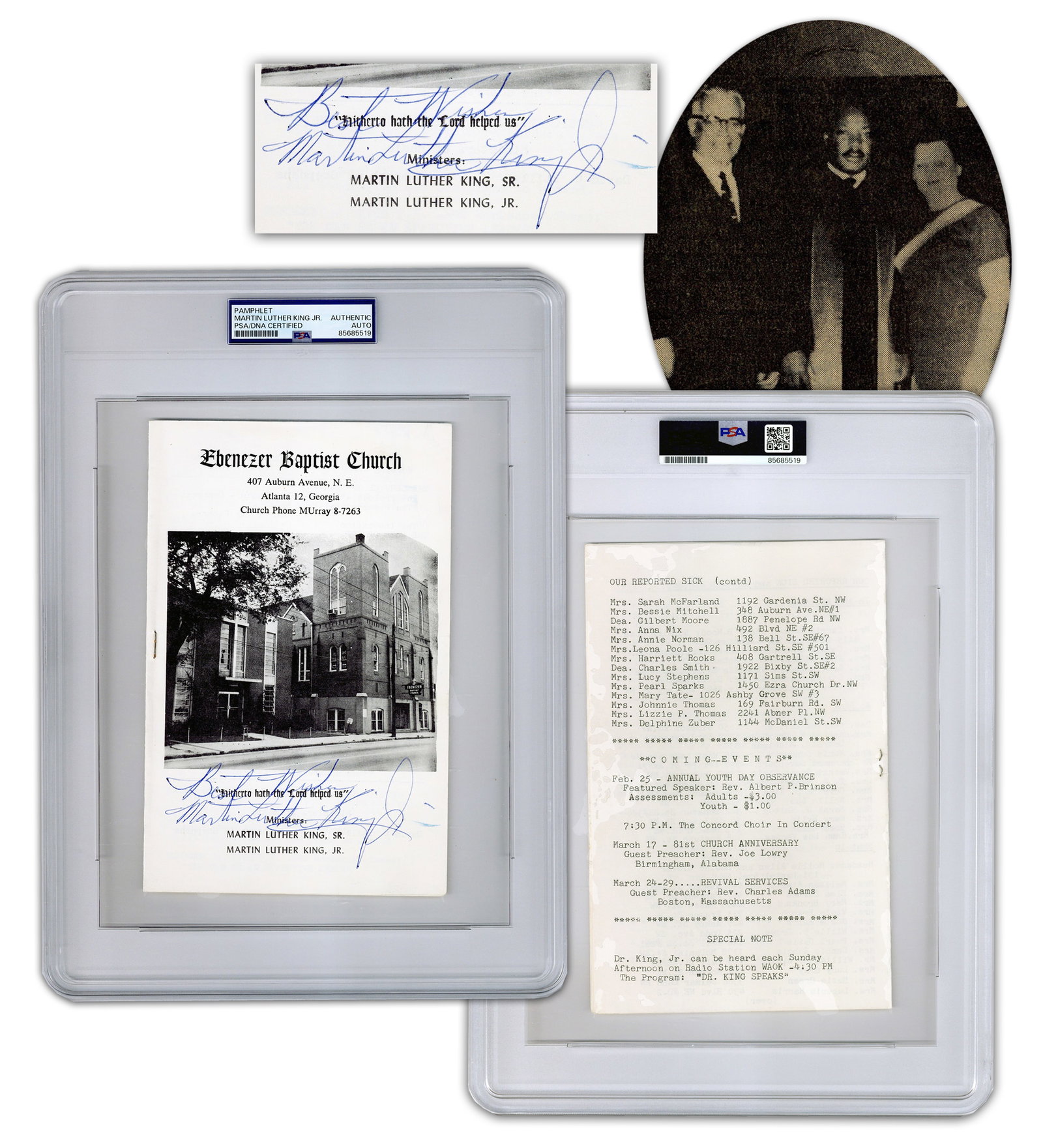 Martin L. King, Jr. Boldly Signed Ebenezer Baptist Church Program Just 10 Days Before His: Martin Luther King, Jr. [Atlanta, GA], n.d. but ca. March 25, 1968 Martin L. King, Jr. Boldly Signed Ebenezer Baptist Church Program Just 10 Days Before His Assassination! PSA Slabbed & Certified, Wit