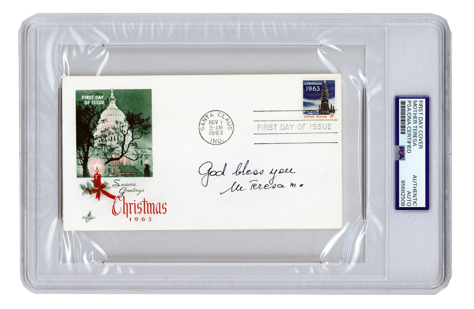Mother Teresa Signed Christmas FDC, PSA Slabbed (1 of 3)