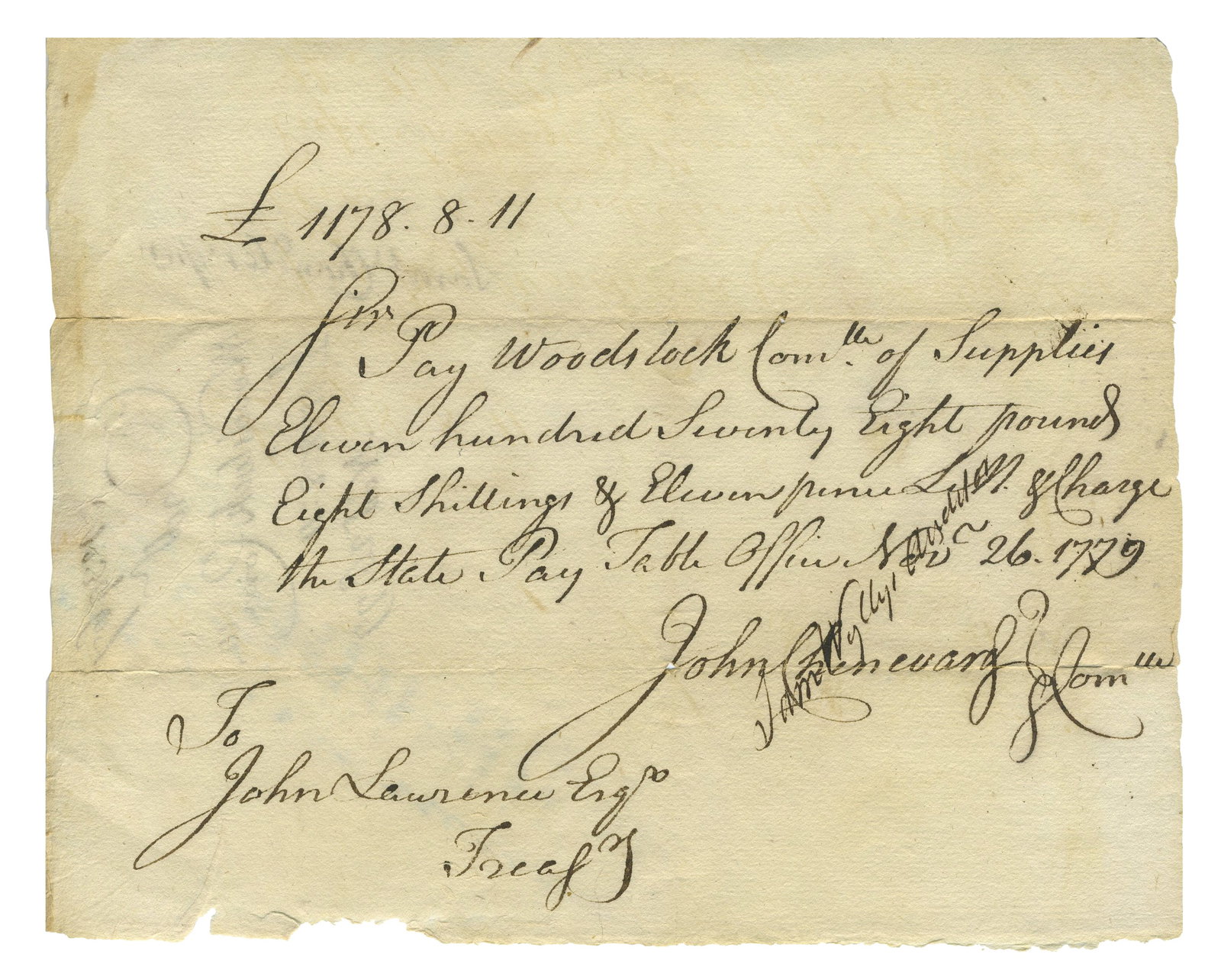 Connecticut Pay-Table Authorizes Treasurer to Pay for Revolutionary War Supplies (1 of 3)